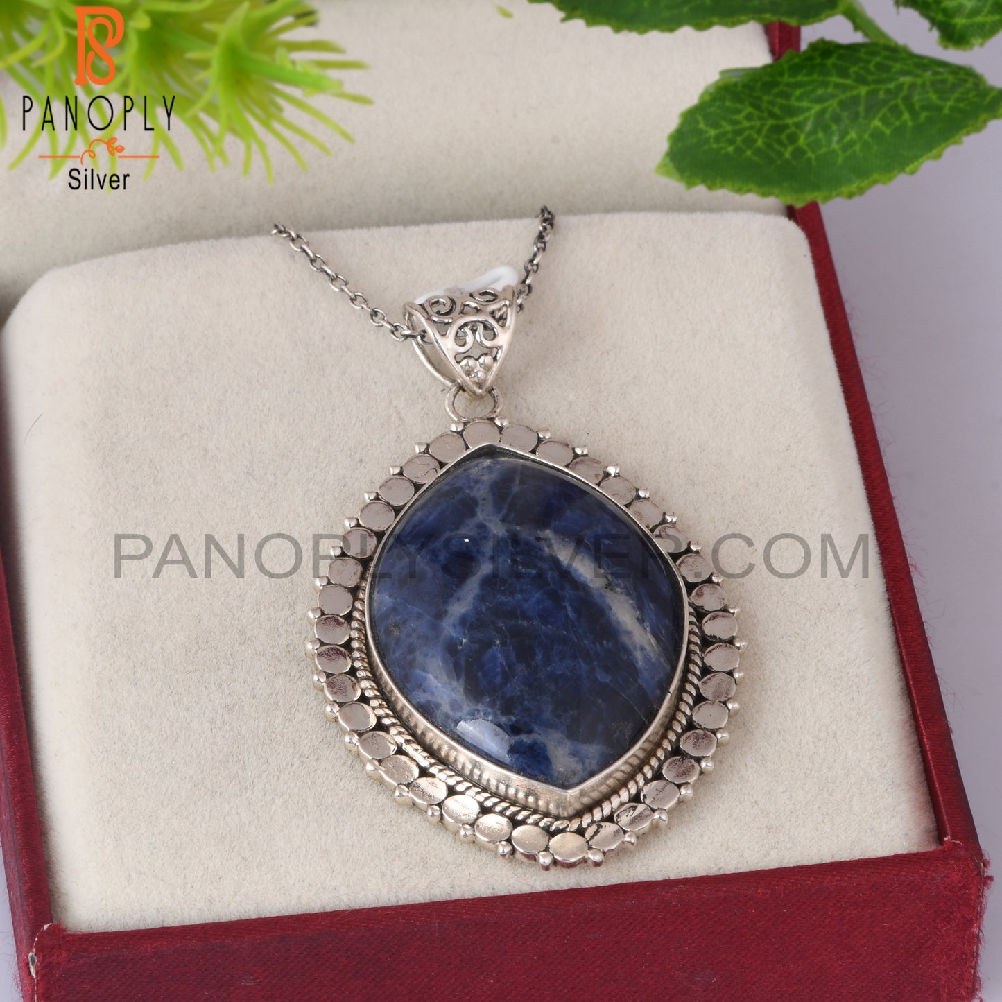 Sodalite Oval Shape 925 Sterling Silver Pendant With Chain