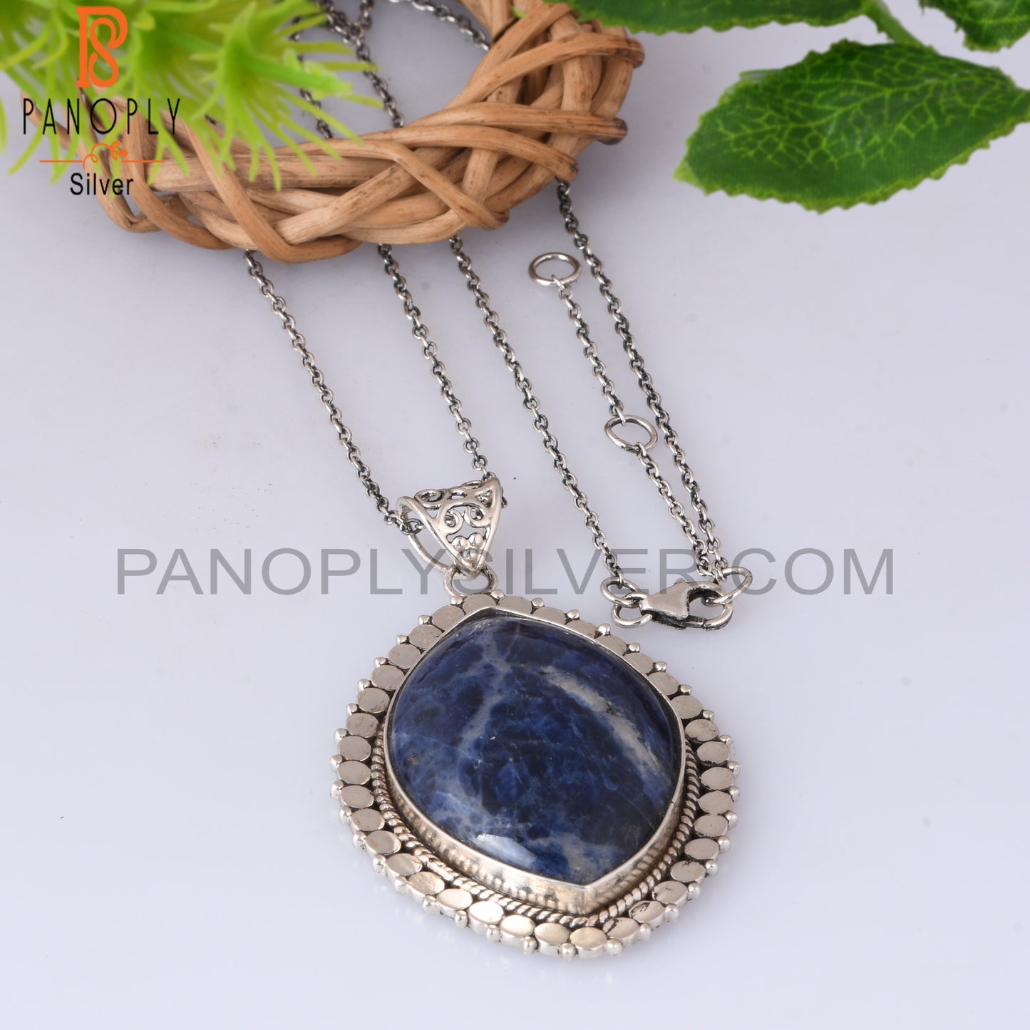 Sodalite Oval Shape 925 Sterling Silver Pendant With Chain