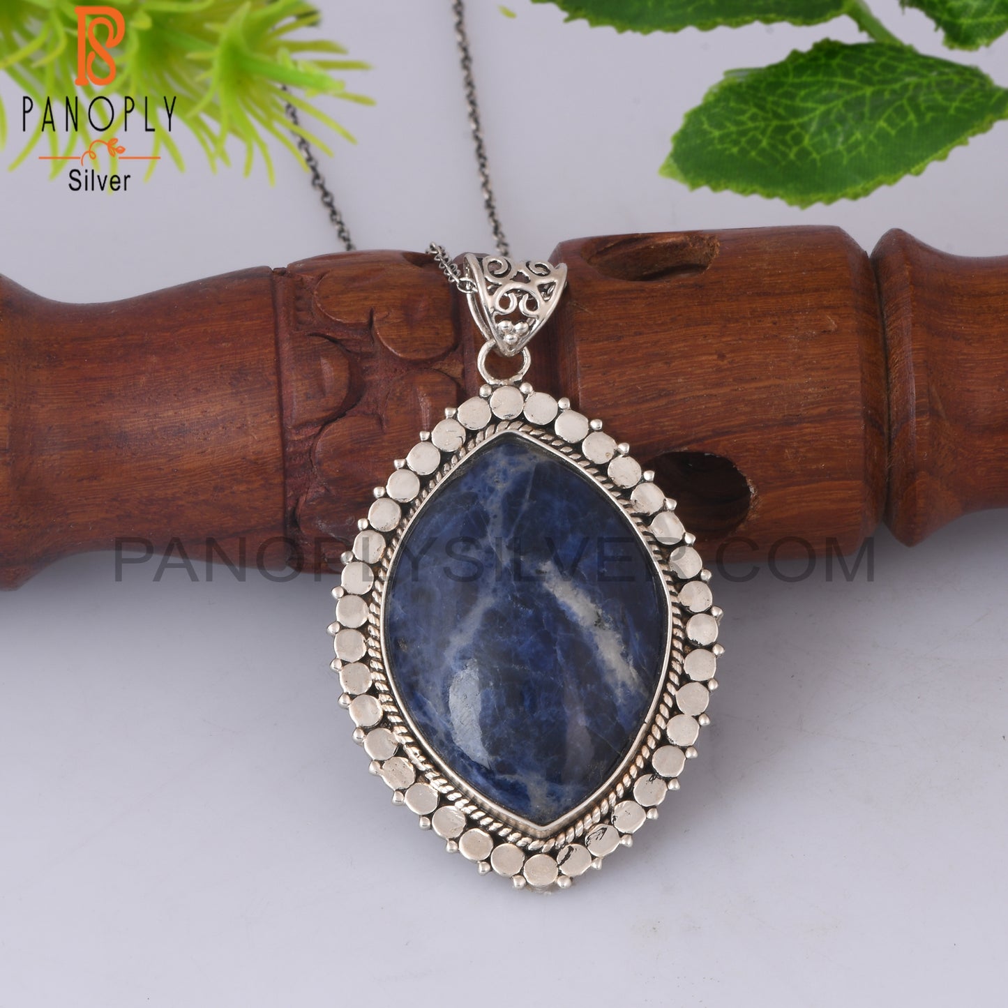 Sodalite Oval Shape 925 Sterling Silver Pendant With Chain