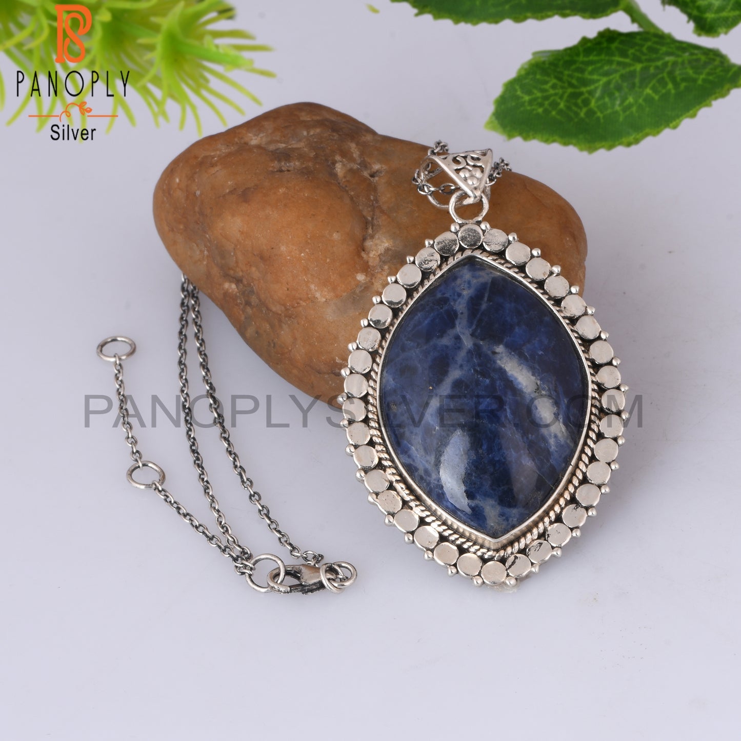 Sodalite Oval Shape 925 Sterling Silver Pendant With Chain