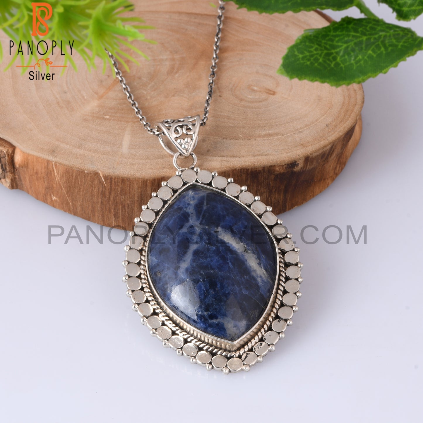 Sodalite Oval Shape 925 Sterling Silver Pendant With Chain