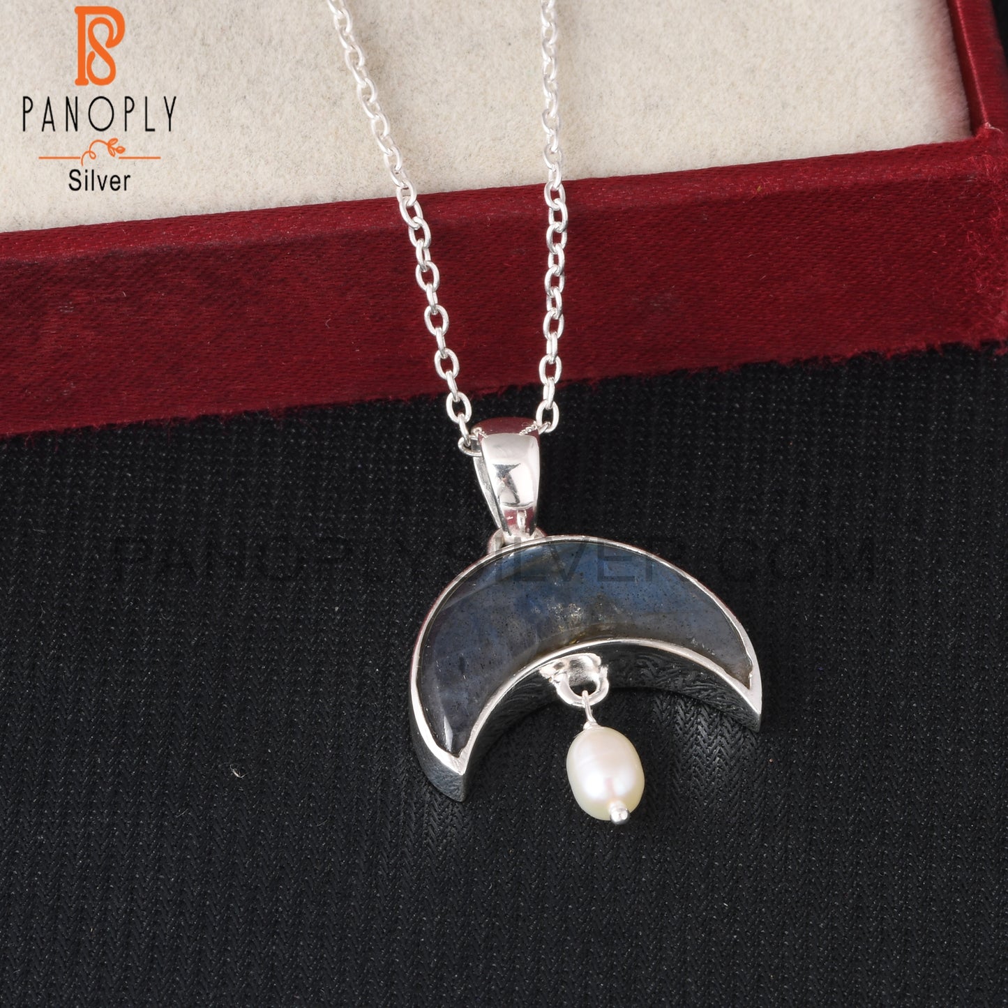 Labradorite & Pearl 925 Sterling Silver Pendant With Chain