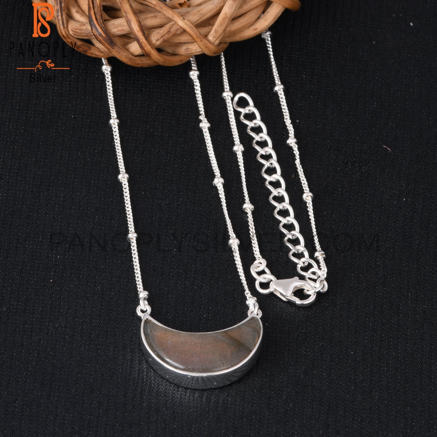 Labradorite Moon Shape 925 Sterling Silver Pendant With Chain