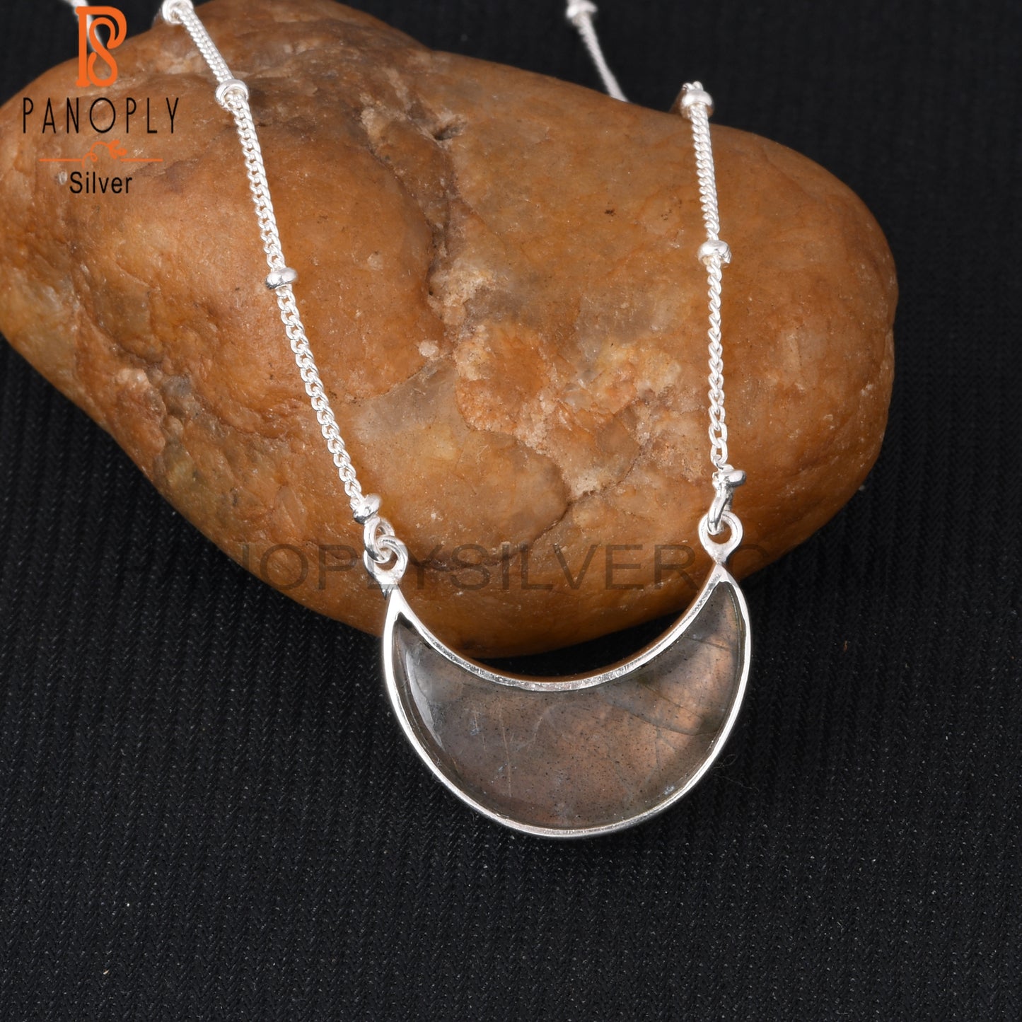 Labradorite Moon Shape 925 Sterling Silver Pendant With Chain