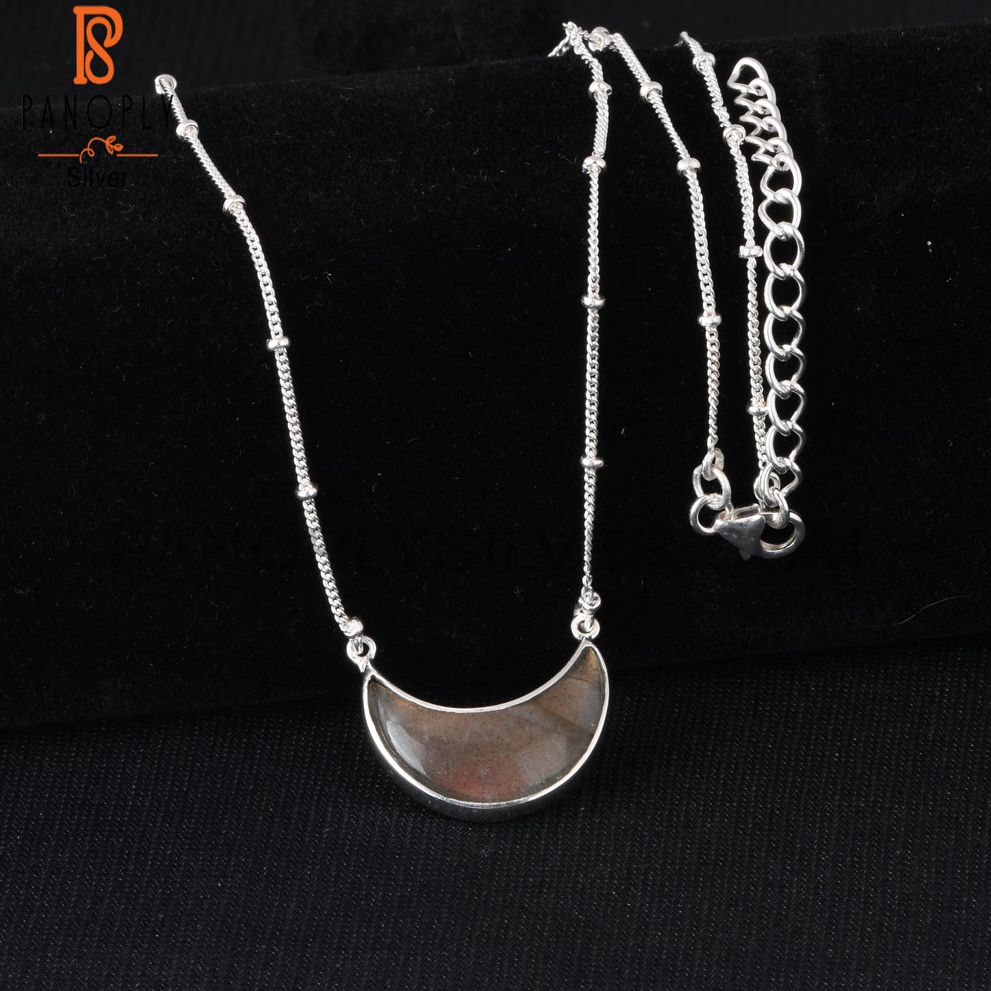 Labradorite Moon Shape 925 Sterling Silver Pendant With Chain