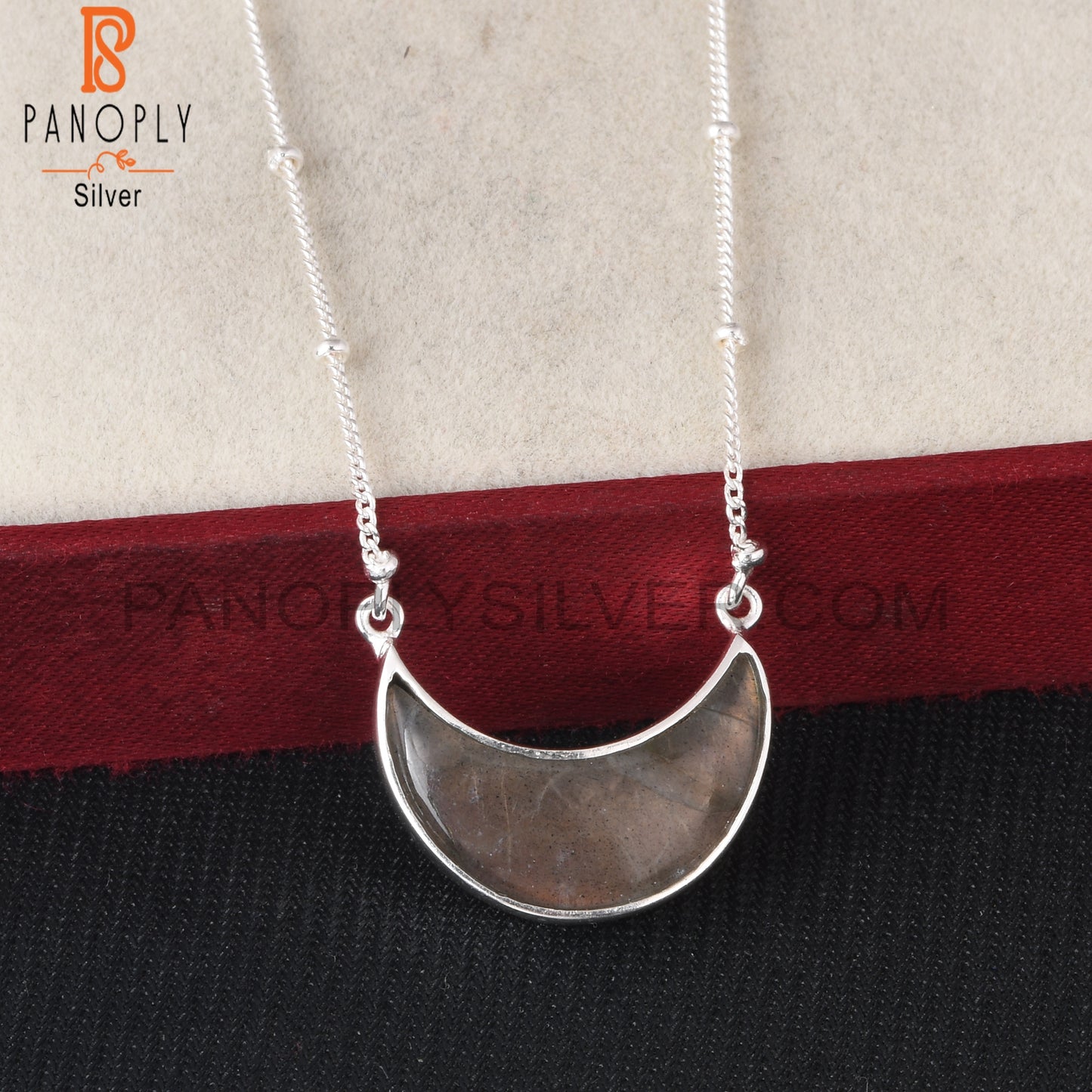Labradorite Moon Shape 925 Sterling Silver Pendant With Chain