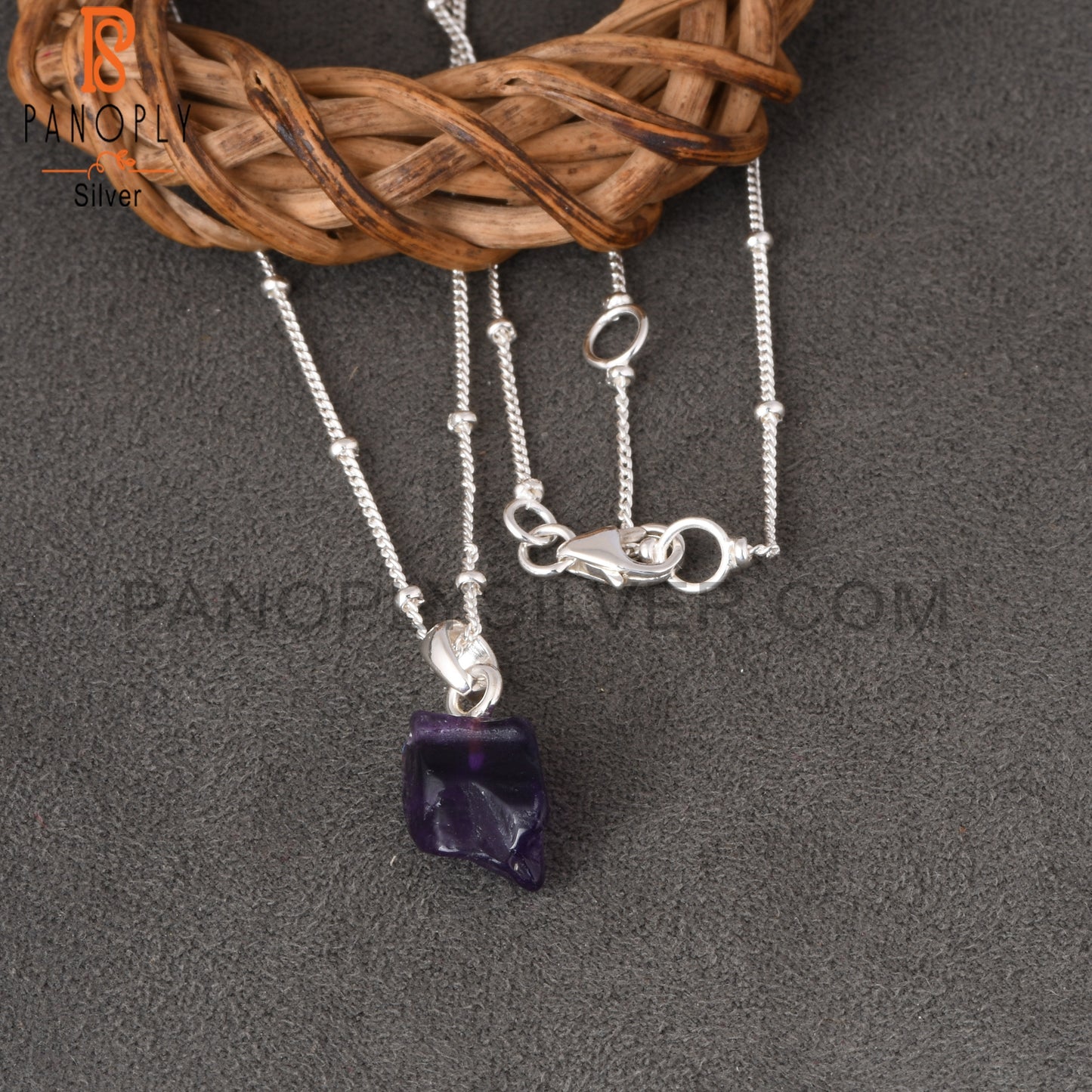 Amethyst 925 Silver Pendant Ball Chain Beautiful Gift For Wife