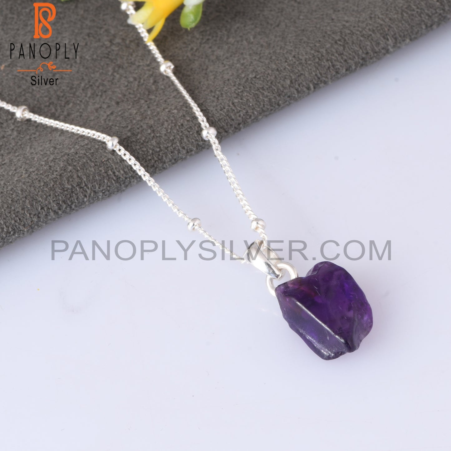 Amethyst 925 Silver Pendant Ball Chain Beautiful Gift For Wife
