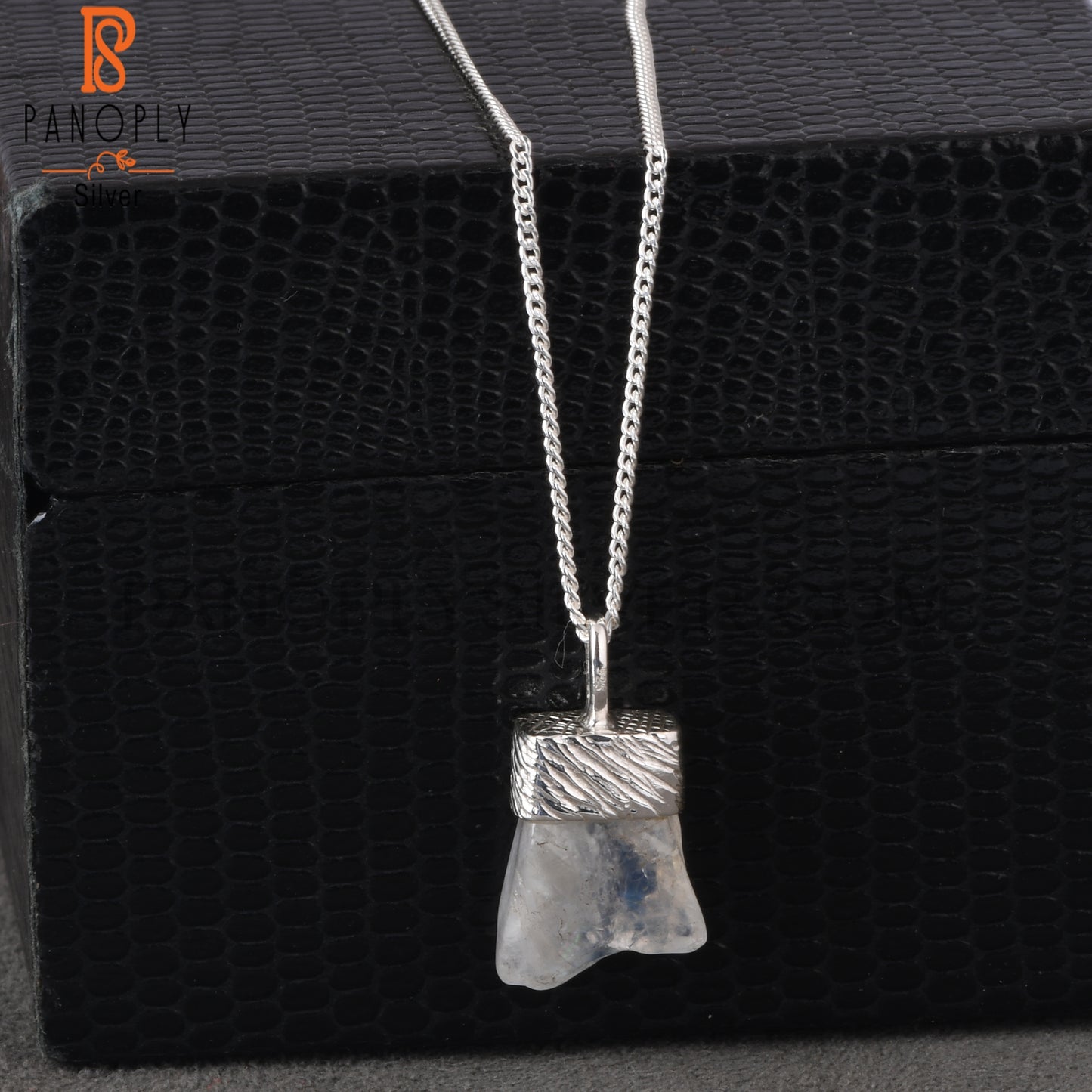 Rainbow Moonstone 925 Silver Bar Stone Pendant With Chain