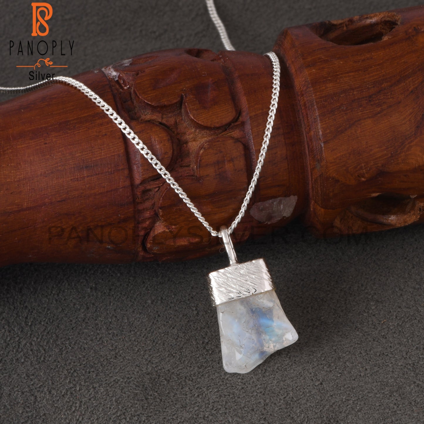 Rainbow Moonstone 925 Silver Bar Stone Pendant With Chain