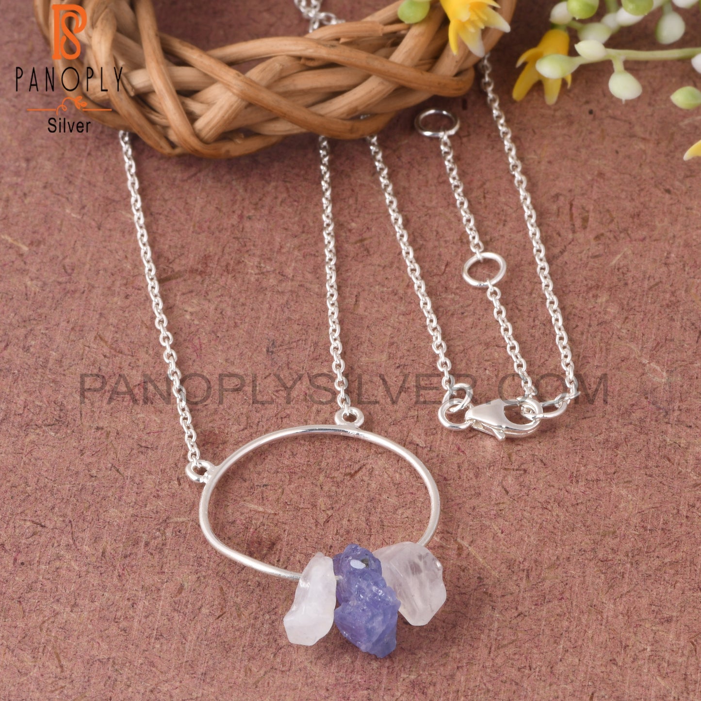 Rainbow Moonstone & Tanzanite 925 Sterling Silver Pendant