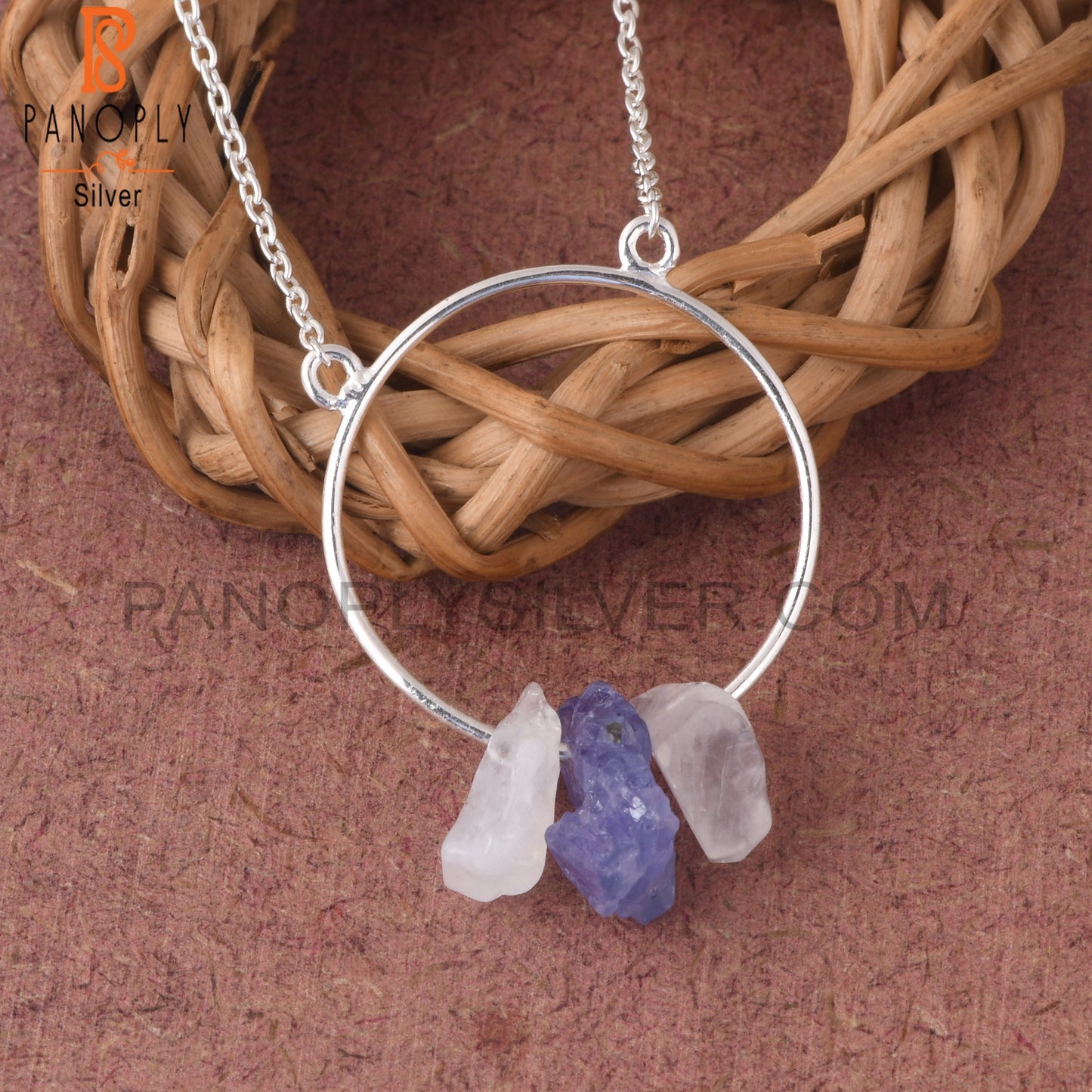 Rainbow Moonstone & Tanzanite 925 Sterling Silver Pendant