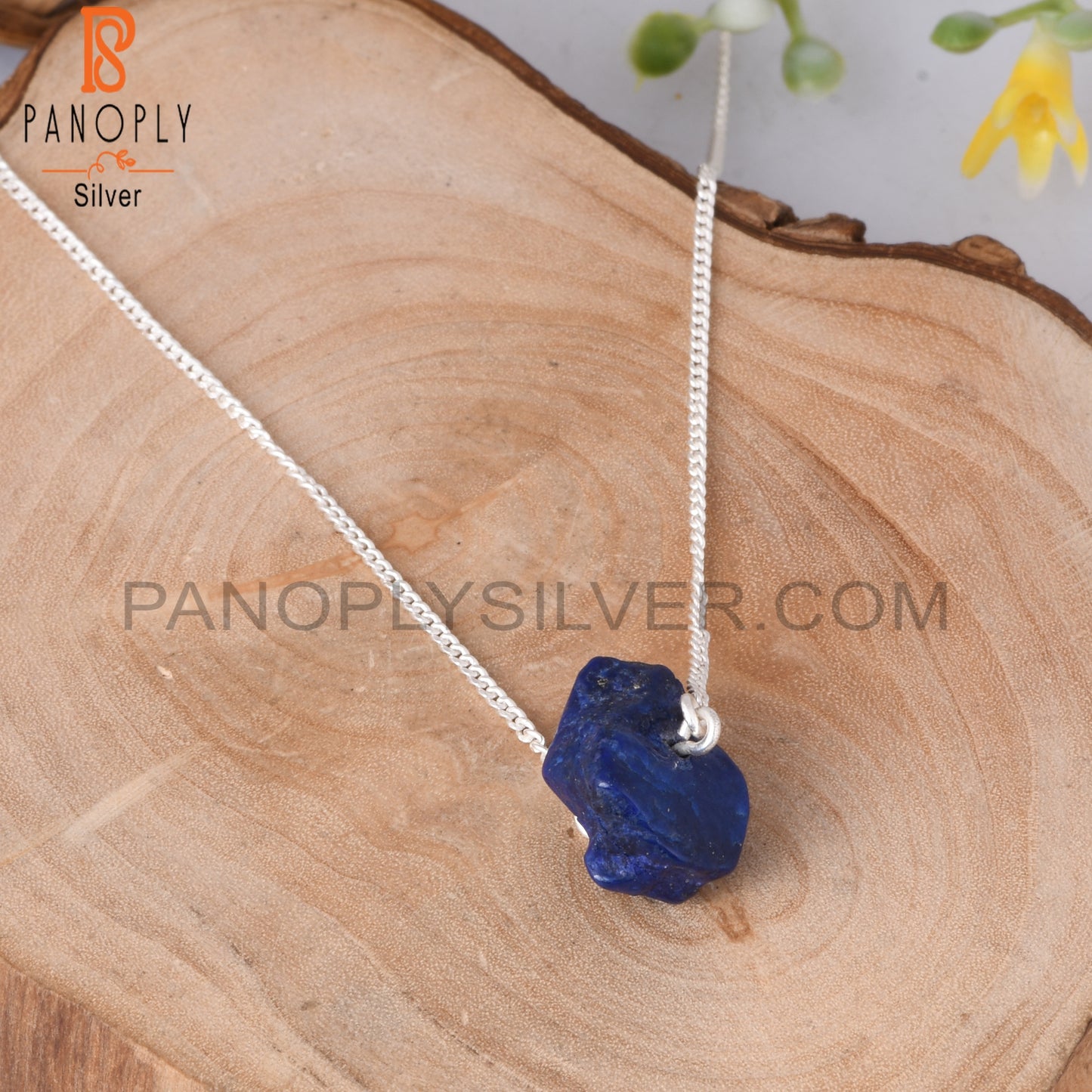 Lapis Rough 925 Sterling Silver Pendant With Chain