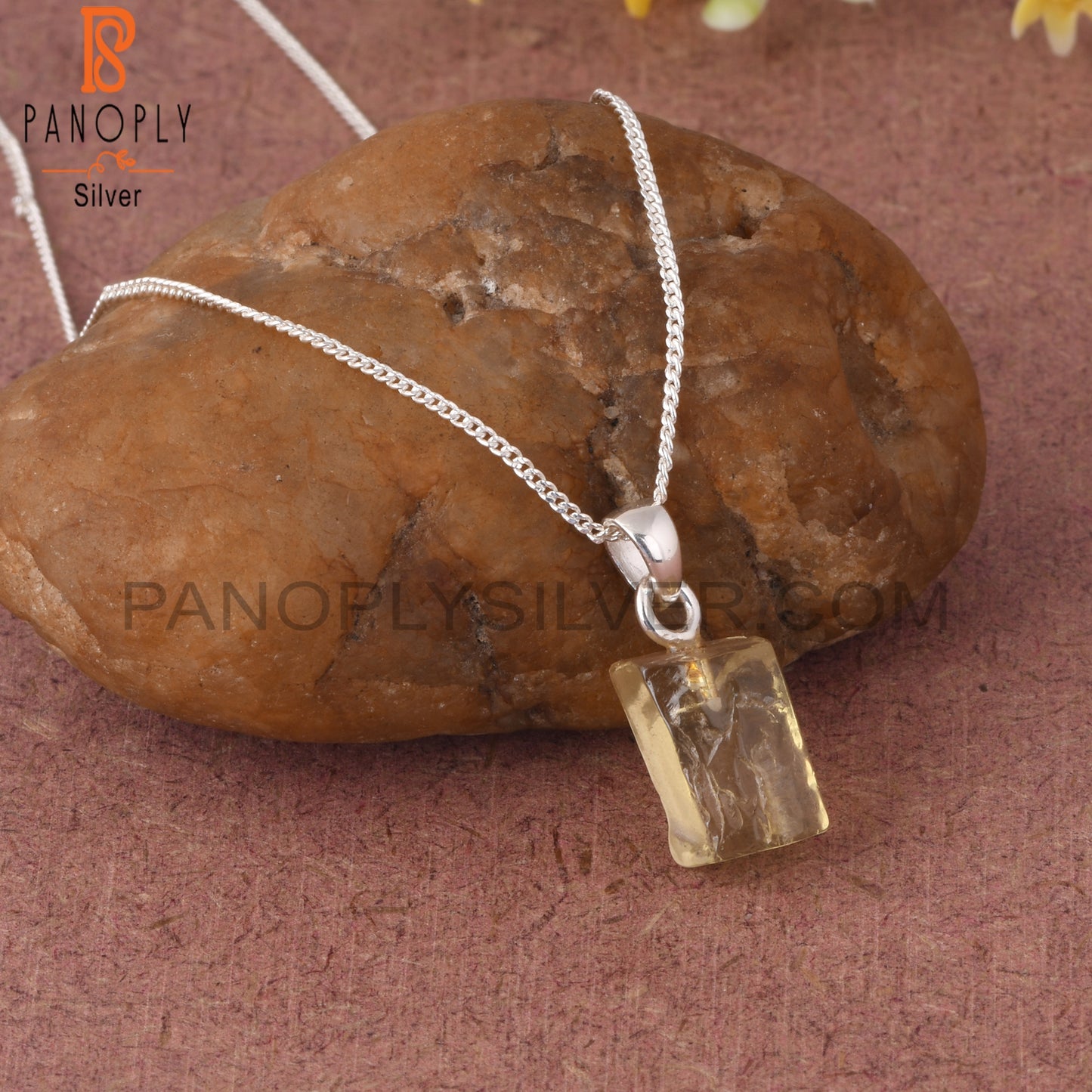 Lemon Topaz 925 Sterling Silver Pendant With Chain