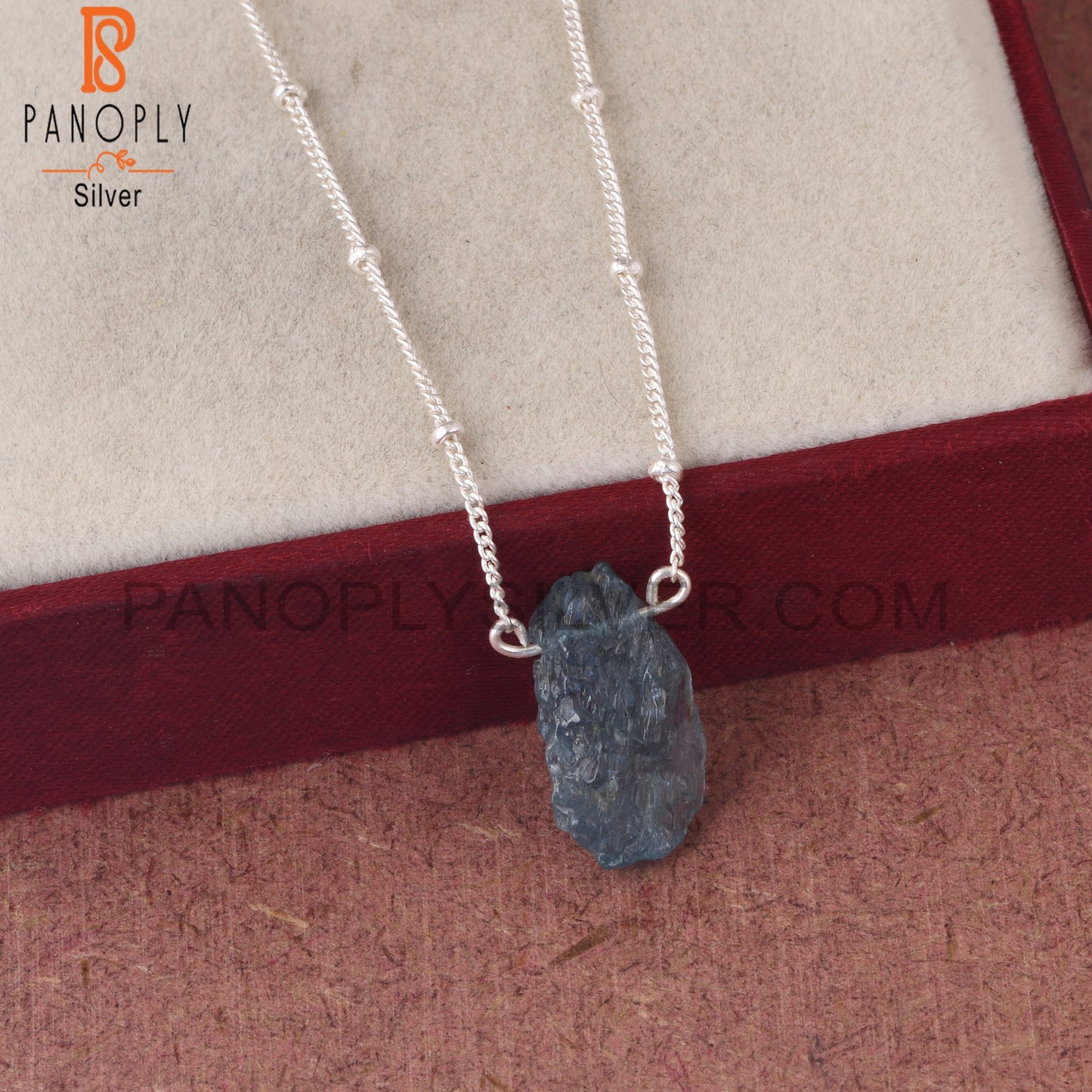 Aquamarine Rough 925 Sterling Silver Pendant With Chain