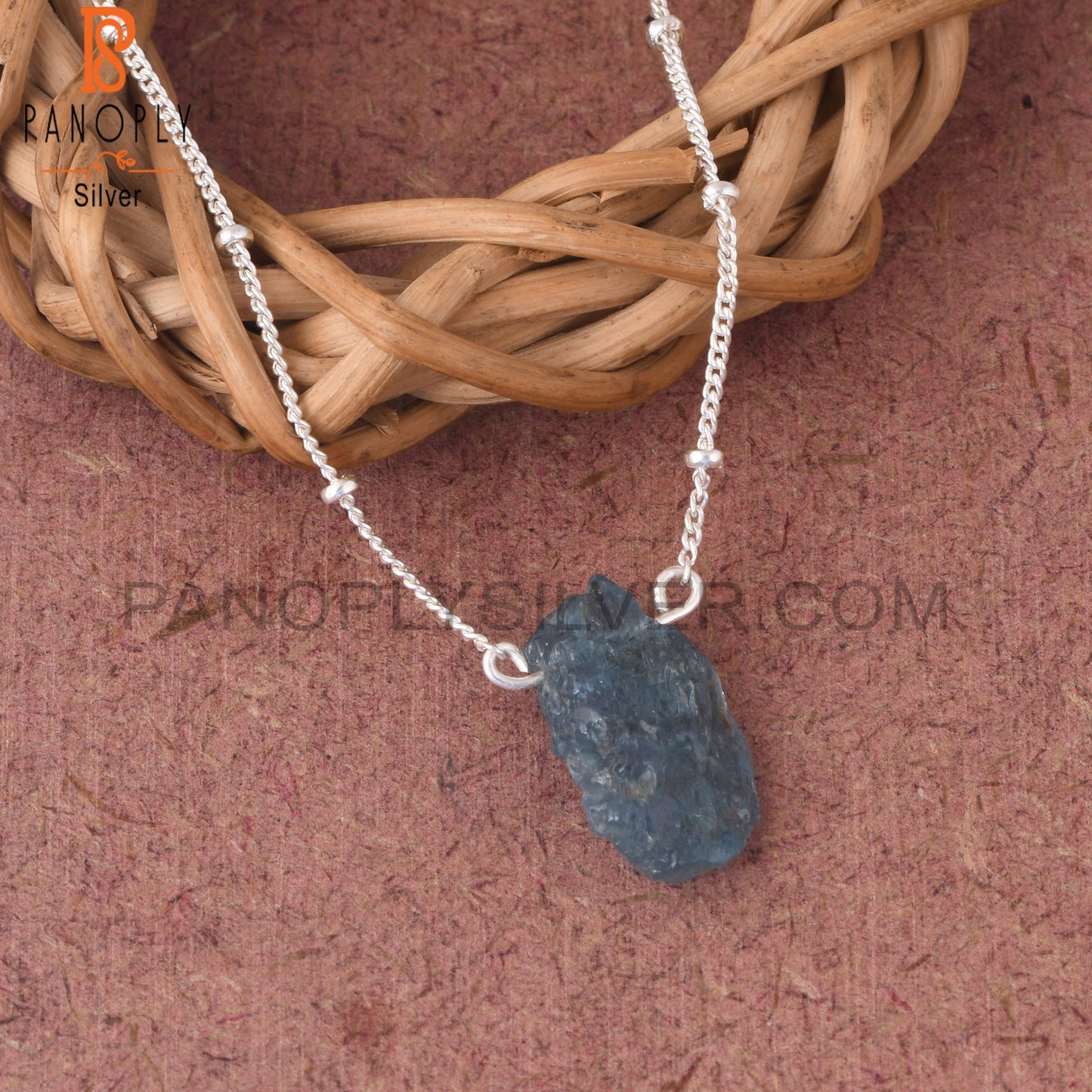 Aquamarine Rough 925 Sterling Silver Pendant With Chain