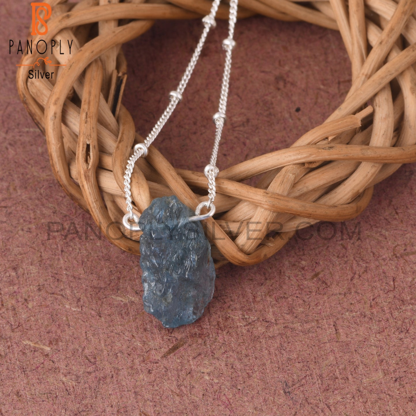 Aquamarine Rough 925 Sterling Silver Pendant With Chain