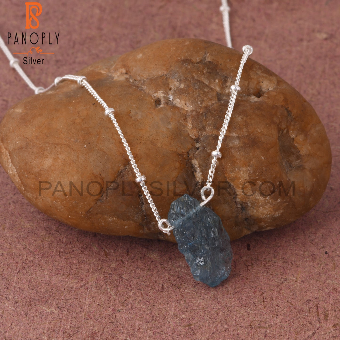 Aquamarine Rough 925 Sterling Silver Pendant With Chain
