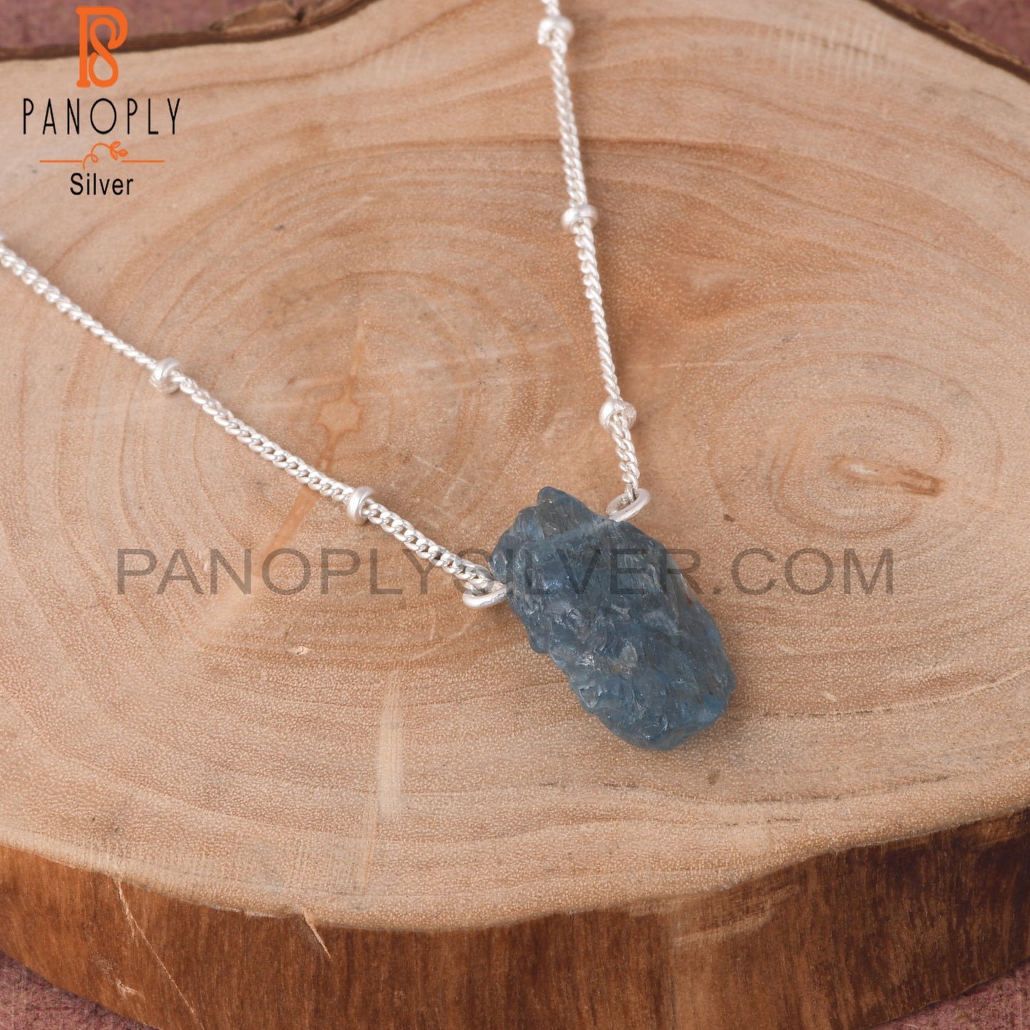 Aquamarine Rough 925 Sterling Silver Pendant With Chain