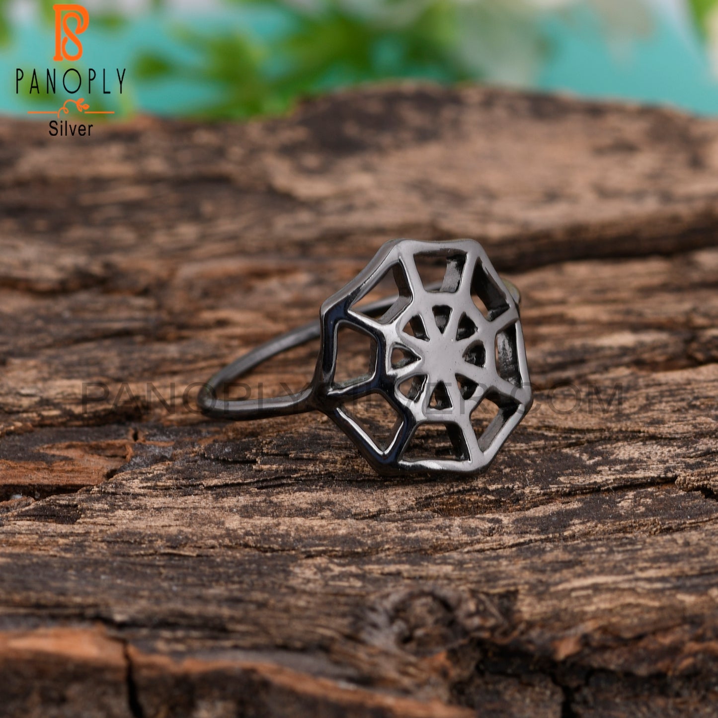 Spider Web Black 925 Sterling Silver Ring