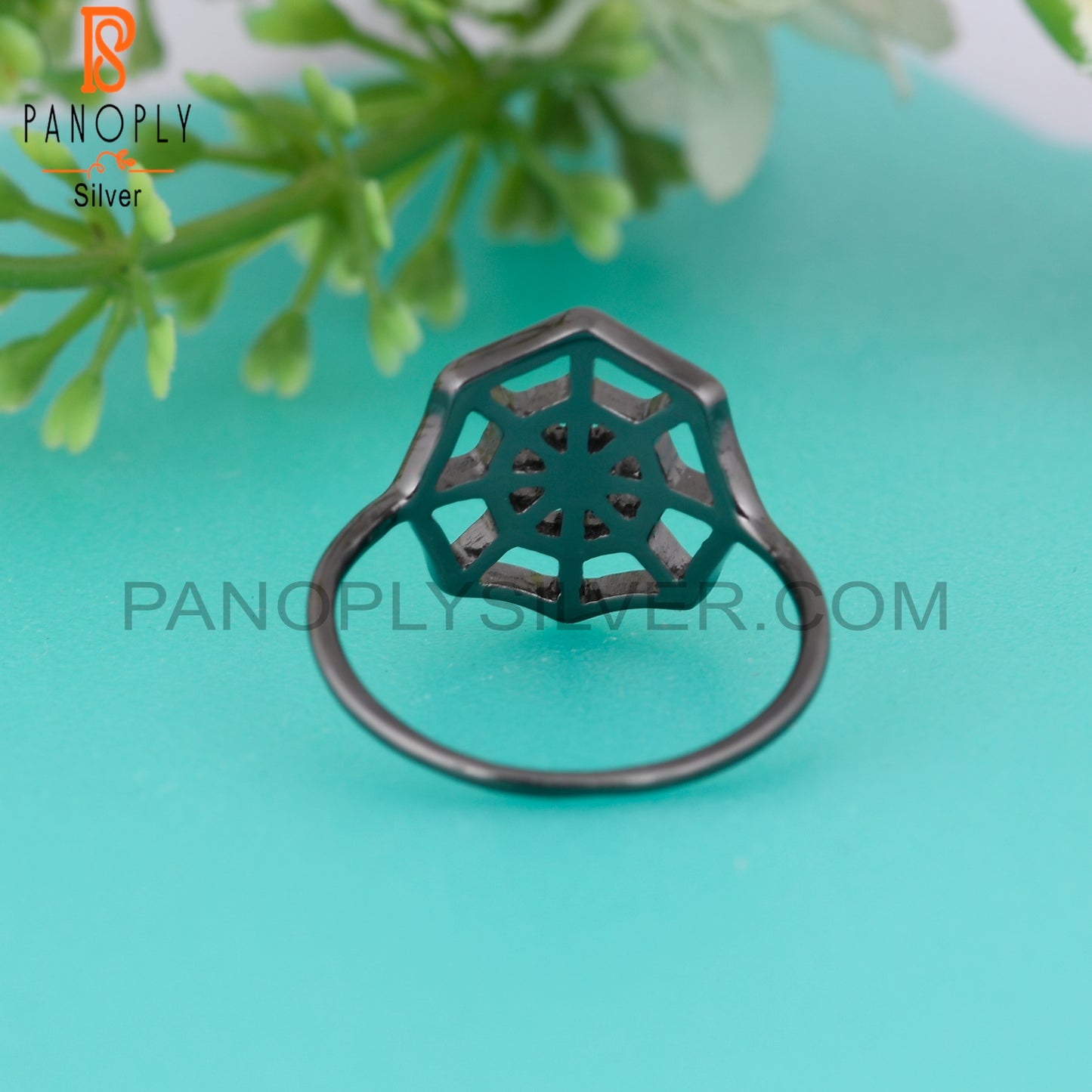 Spider Web Black 925 Sterling Silver Ring