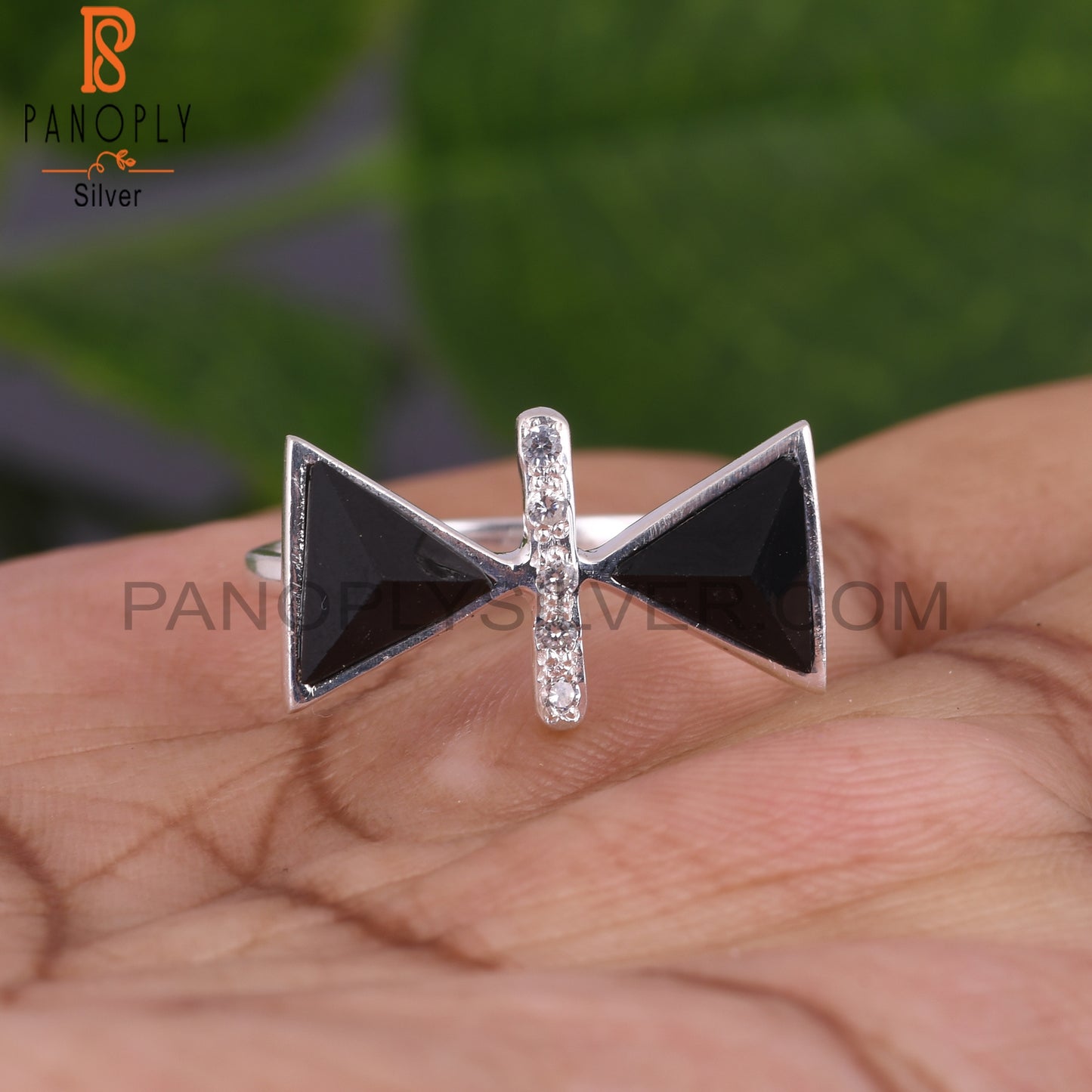 Cubic Zirconia & Black Onyx 925 Sterling Silver Ring