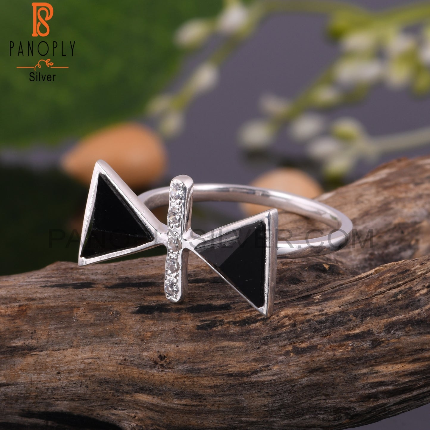 Cubic Zirconia & Black Onyx 925 Sterling Silver Ring