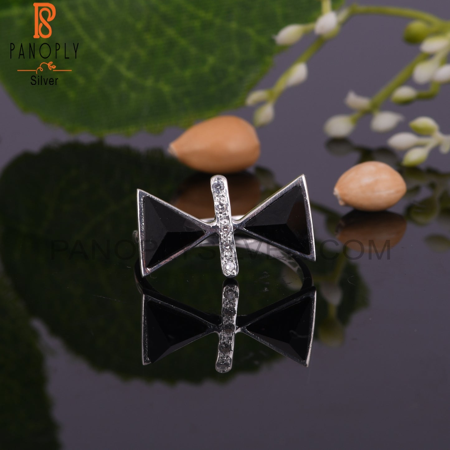 Cubic Zirconia & Black Onyx 925 Sterling Silver Ring