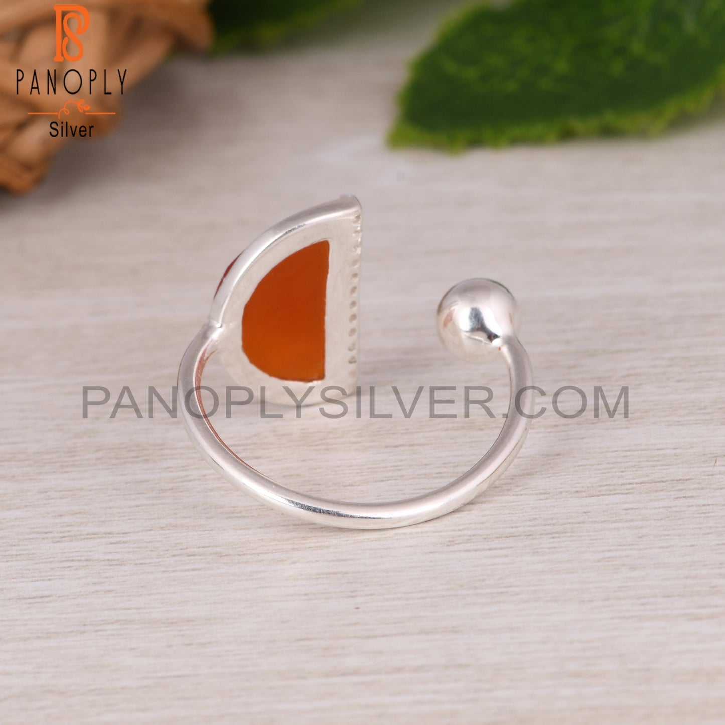 Cubic Zirconia & Red Onyx D Shape 925 Sterling Silver Ring