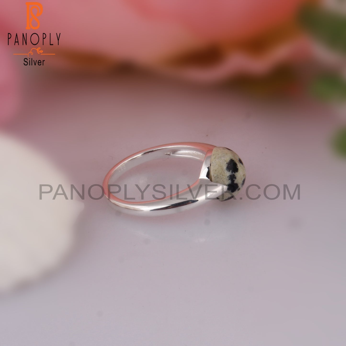 Dalmatian Jasper Round Shape 925 Sterling Silver Ring