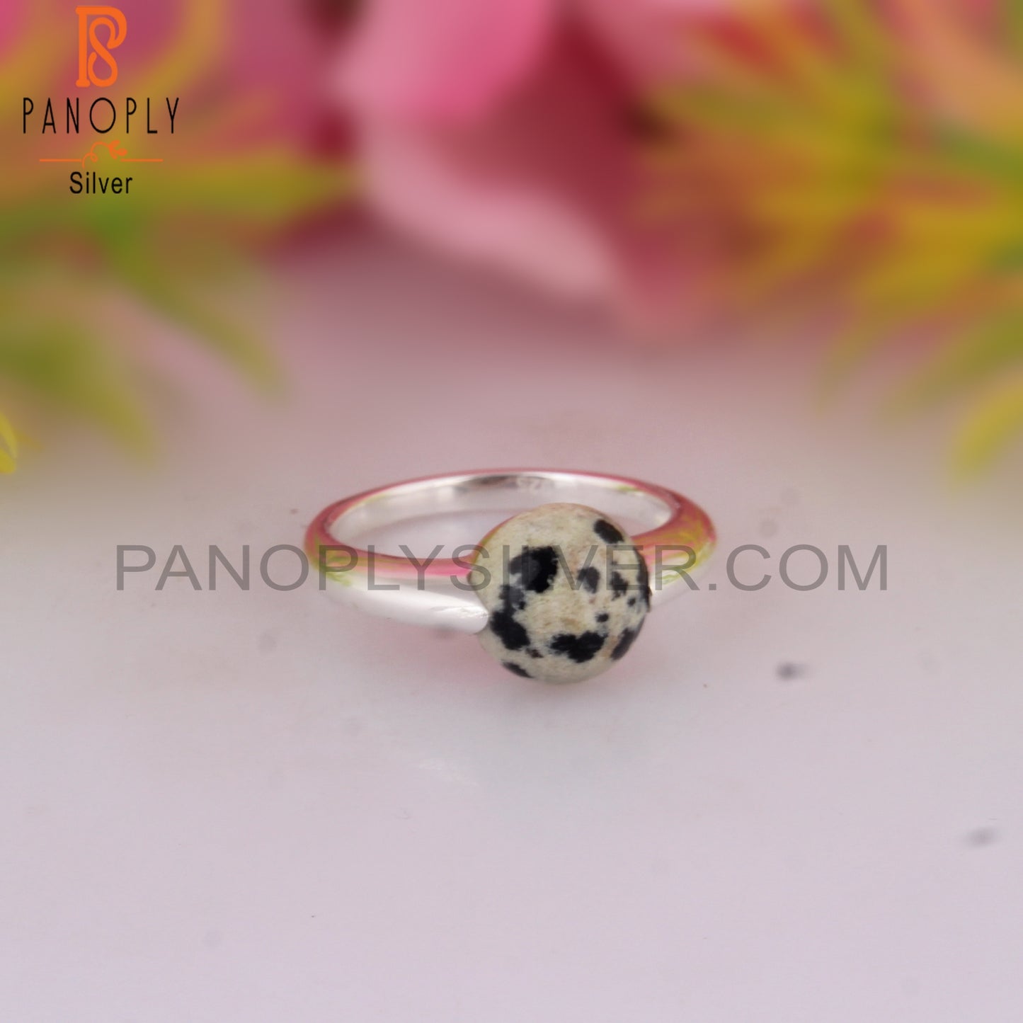 Dalmatian Jasper Round Shape 925 Sterling Silver Ring