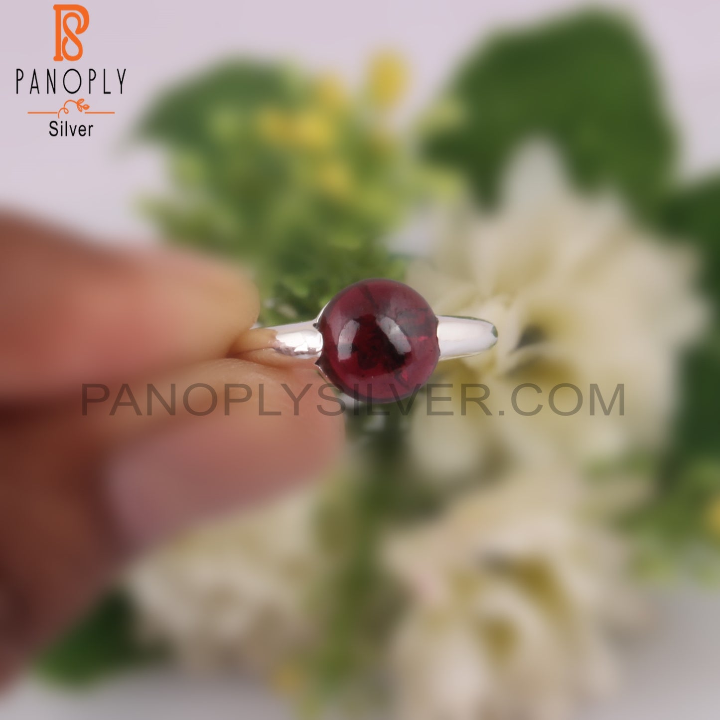 Garnet Round Shape 925 Sterling Silver Party Ring