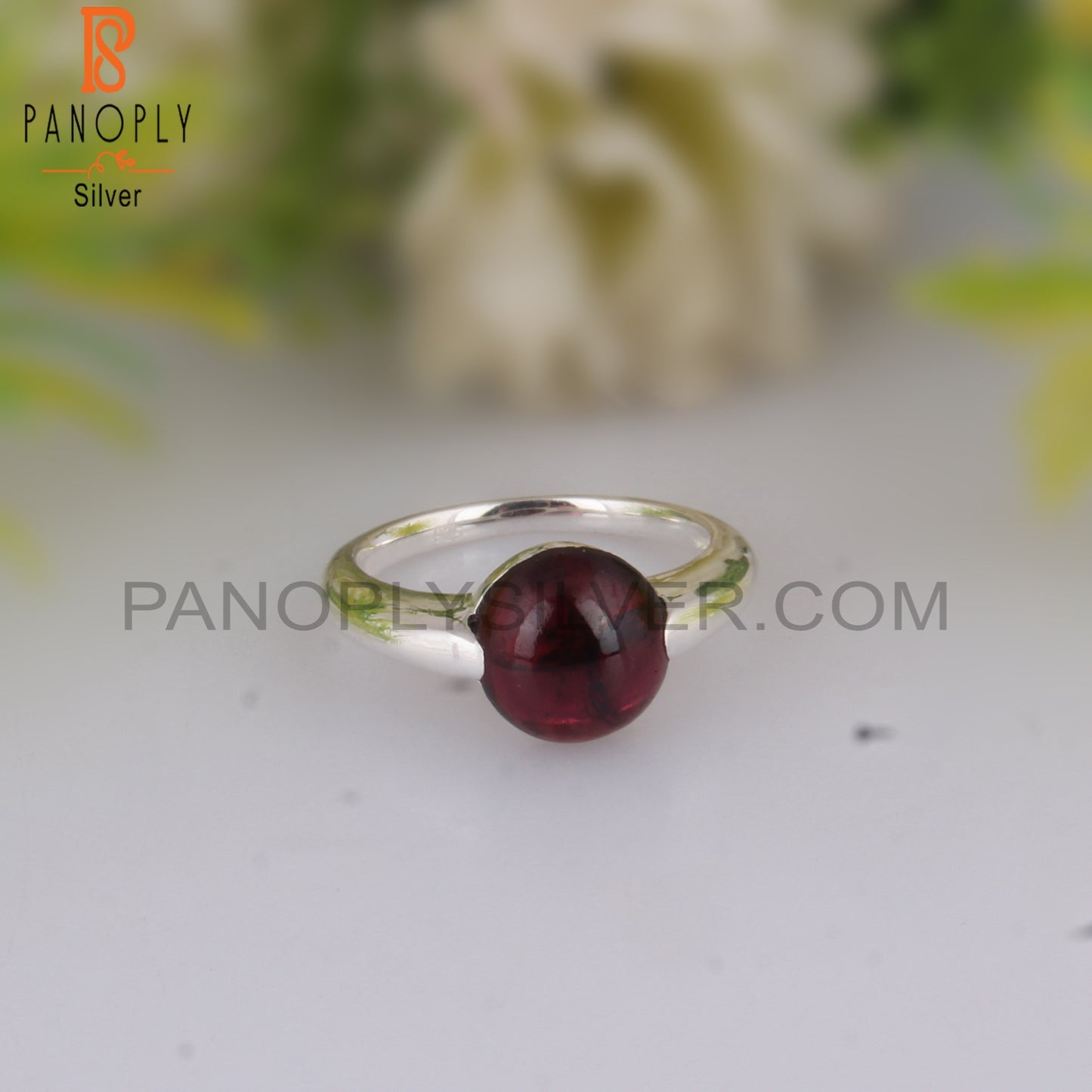 Garnet Round Shape 925 Sterling Silver Party Ring