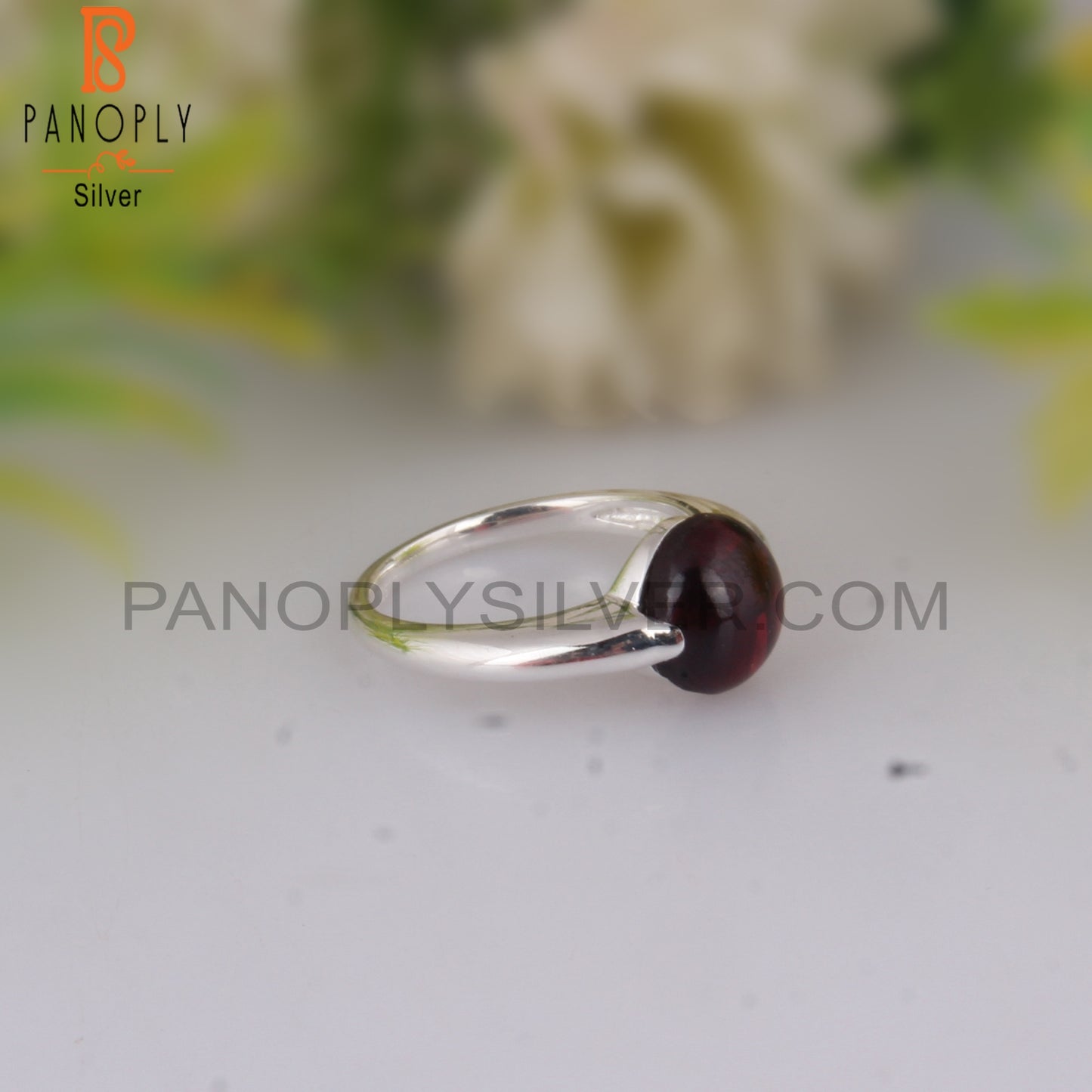 Garnet Round Shape 925 Sterling Silver Party Ring