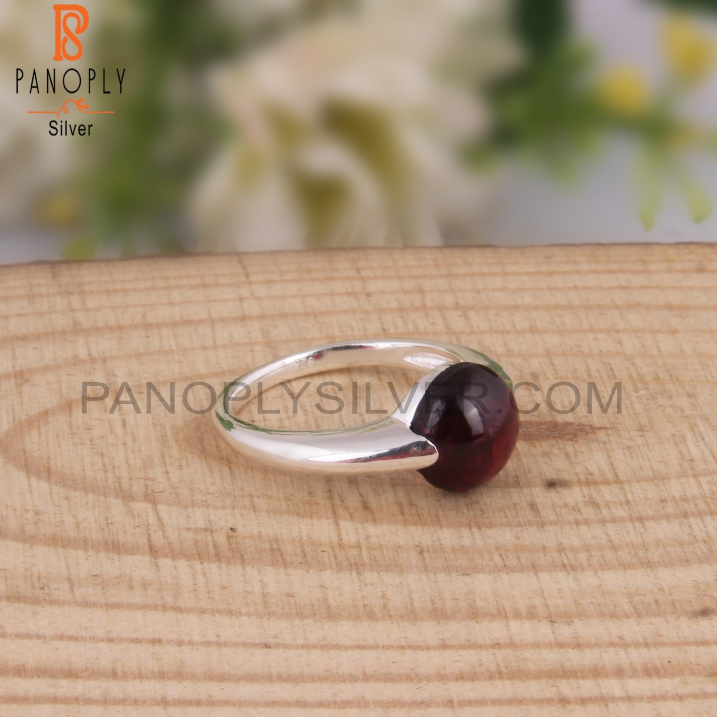 Garnet Round Shape 925 Sterling Silver Party Ring