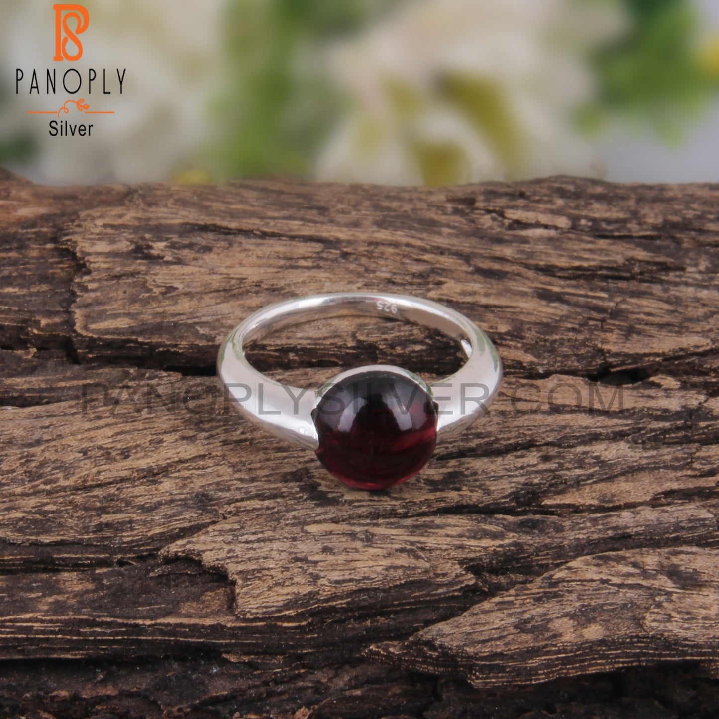 Garnet Round Shape 925 Sterling Silver Party Ring
