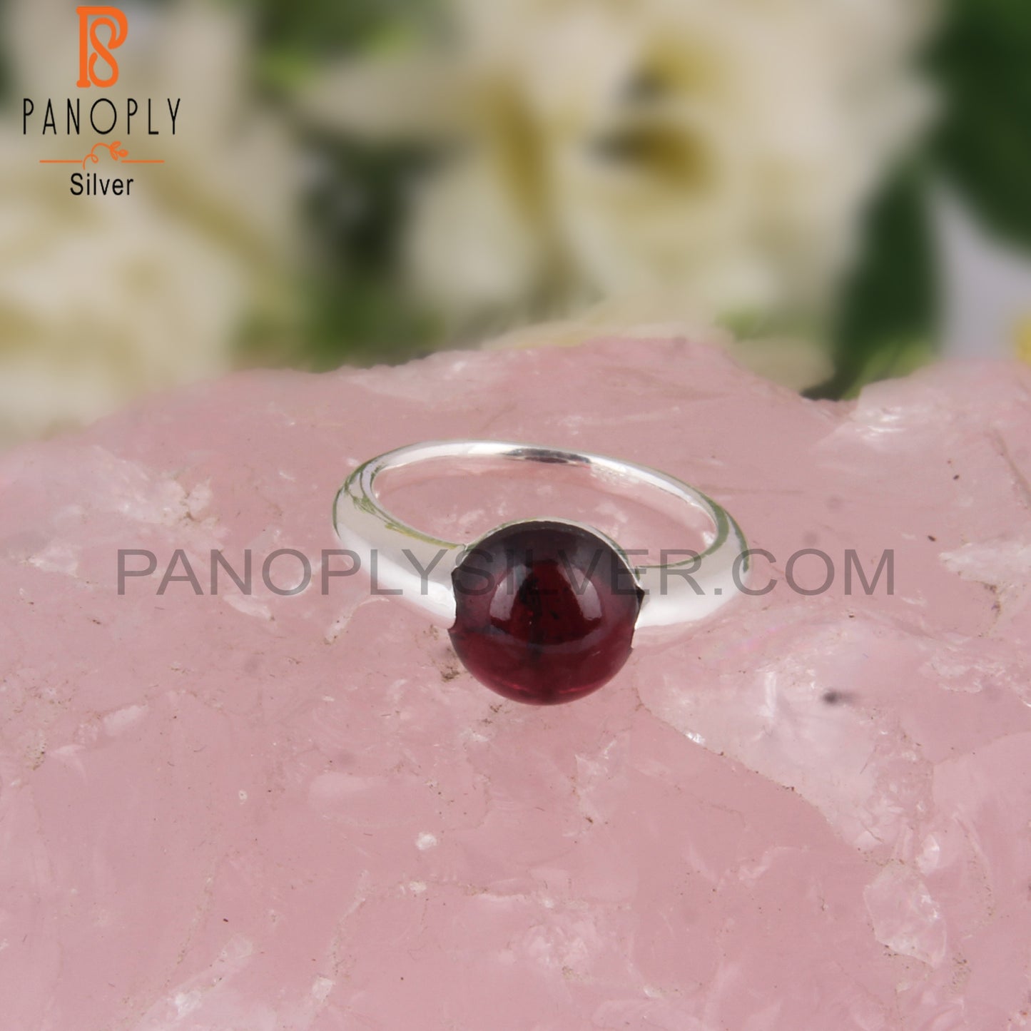 Garnet Round Shape 925 Sterling Silver Party Ring