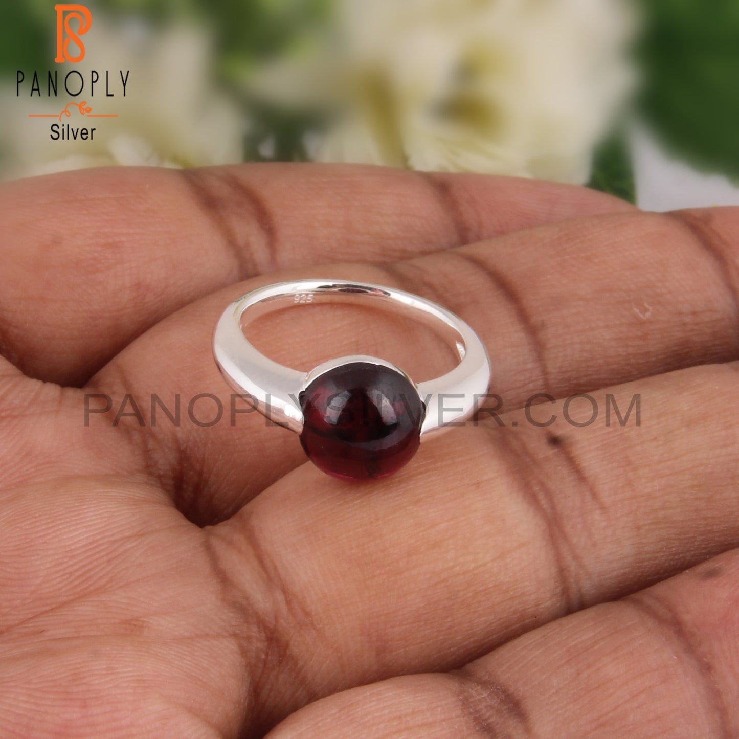Garnet Round Shape 925 Sterling Silver Party Ring
