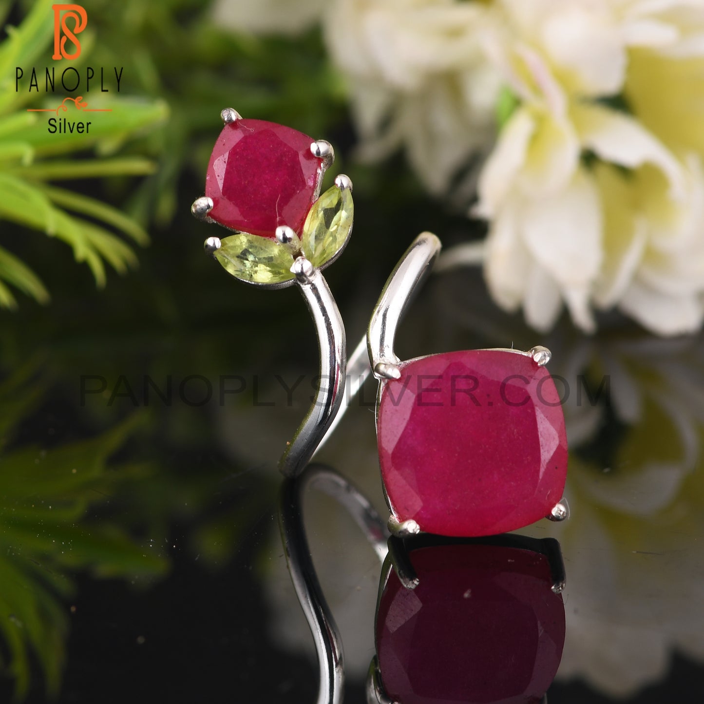 Peridot & Ruby 925 Sterling Silver Party Wear Ring