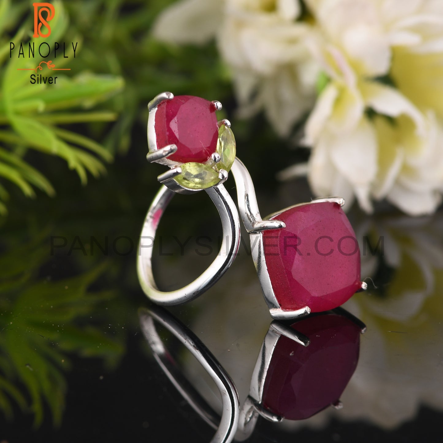 Peridot & Ruby 925 Sterling Silver Party Wear Ring
