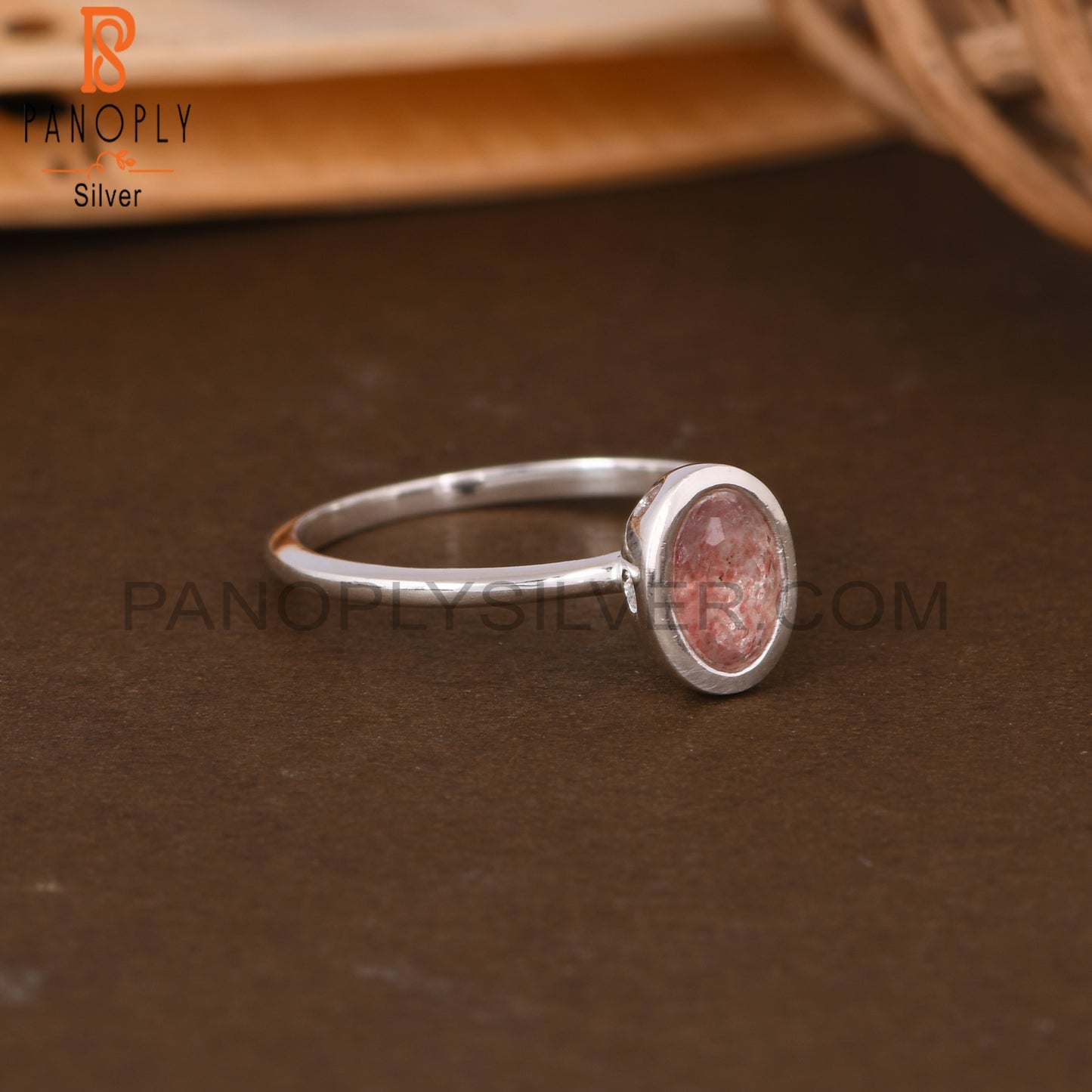 Strawberry Quartz Oval 925 Sterling Silver Ring