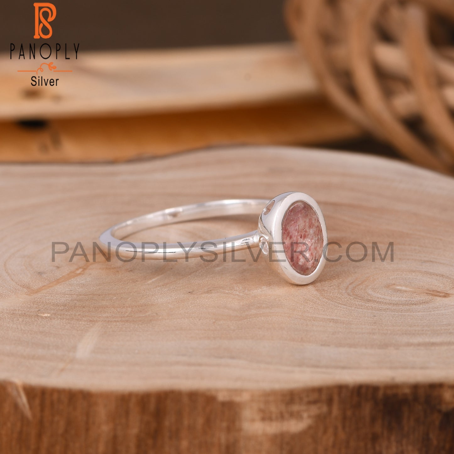 Strawberry Quartz Oval 925 Sterling Silver Ring