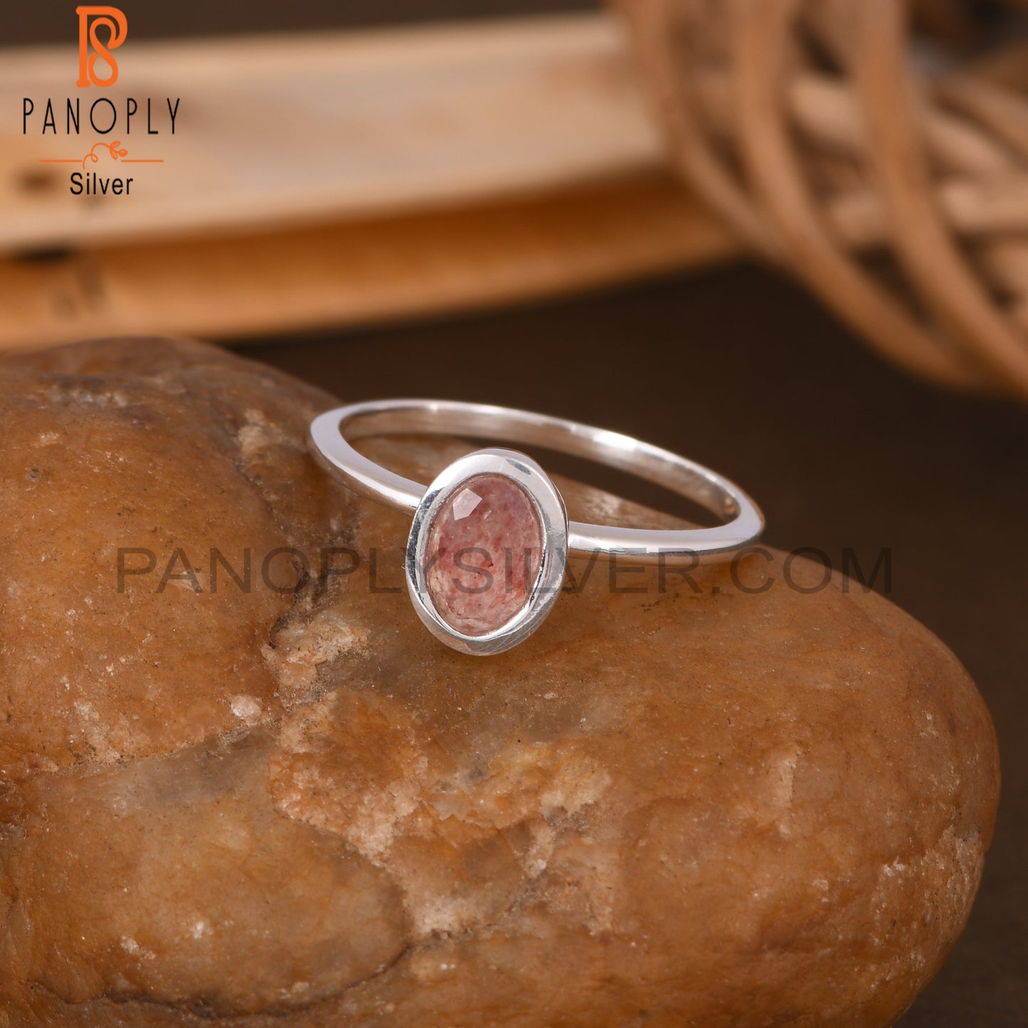 Strawberry Quartz Oval 925 Sterling Silver Ring