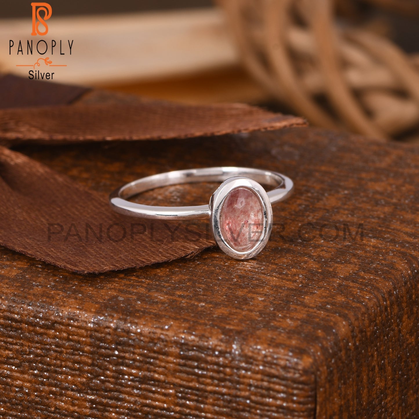 Strawberry Quartz Oval 925 Sterling Silver Ring