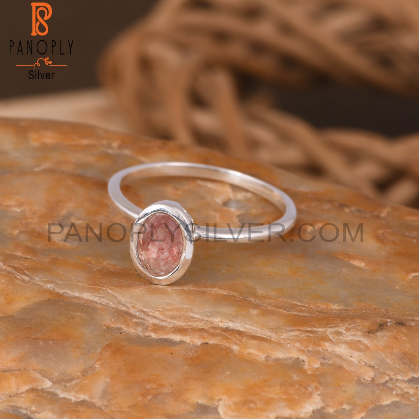 Strawberry Quartz Oval 925 Sterling Silver Ring