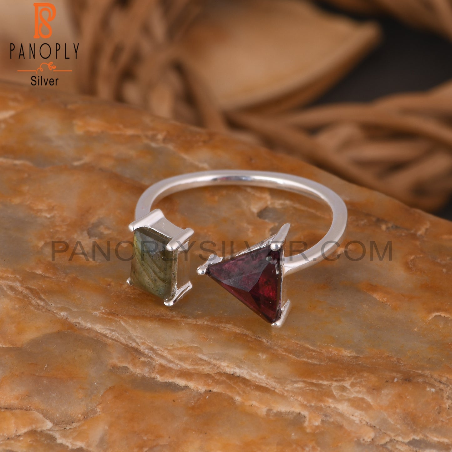 Garnet & Labradorite 925 Sterling Silver Ring