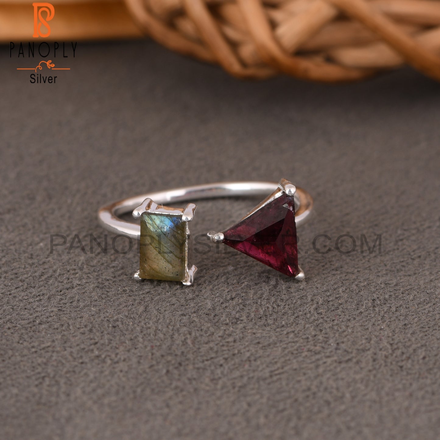 Garnet & Labradorite 925 Sterling Silver Ring