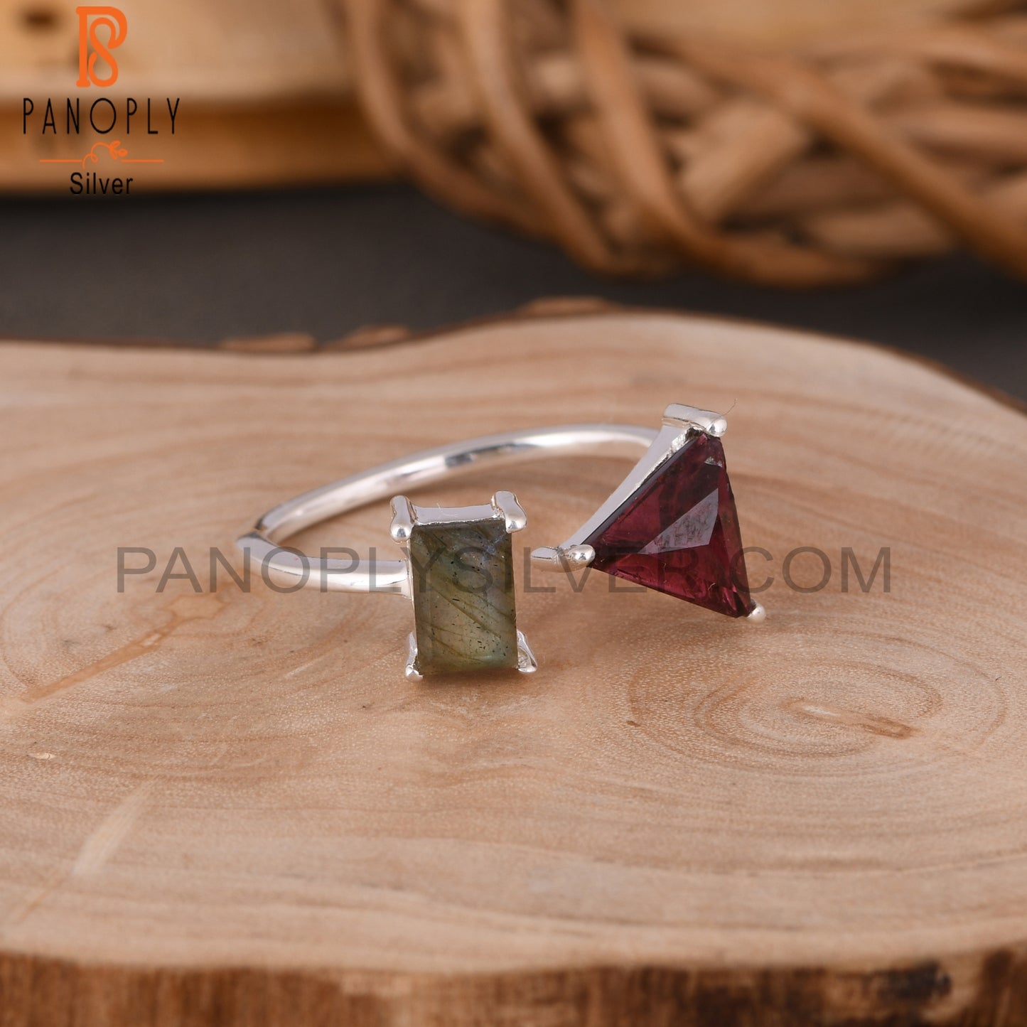 Garnet & Labradorite 925 Sterling Silver Ring