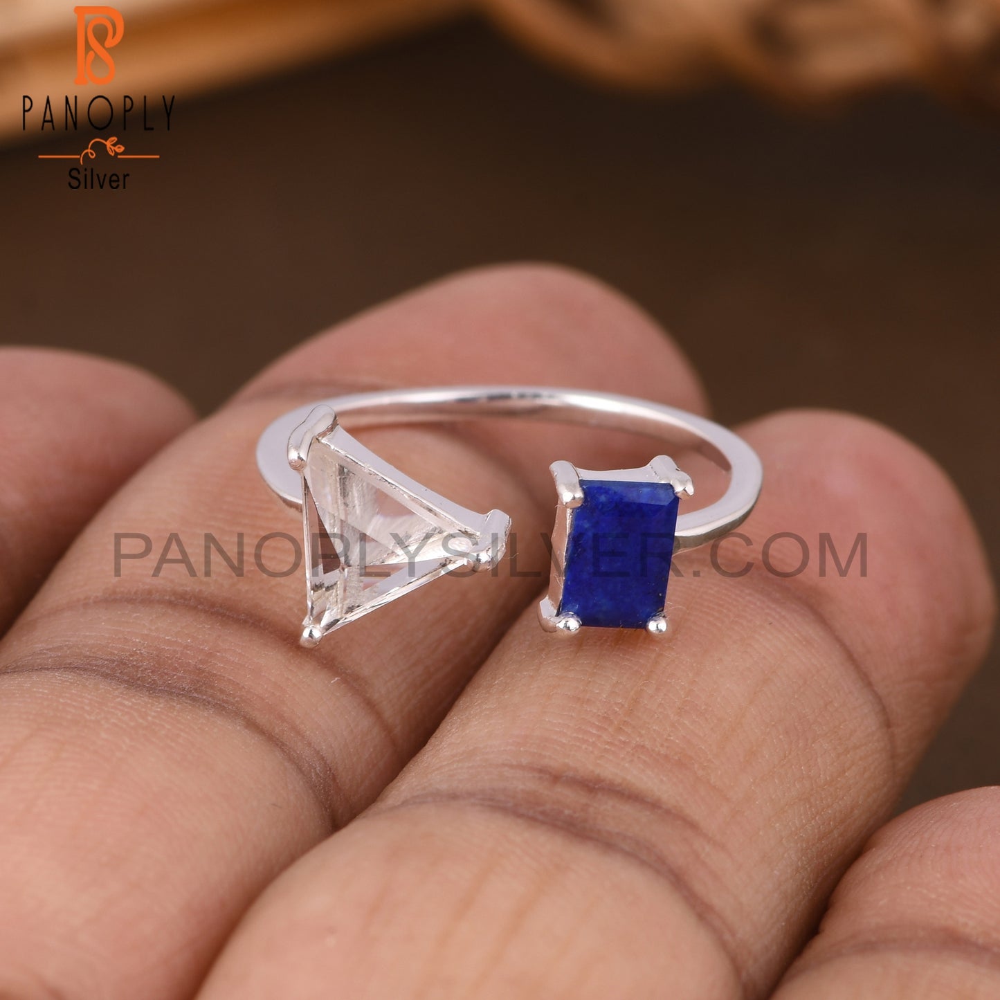 Lapis & Crystal Quartz 925 Sterling Silver Ring