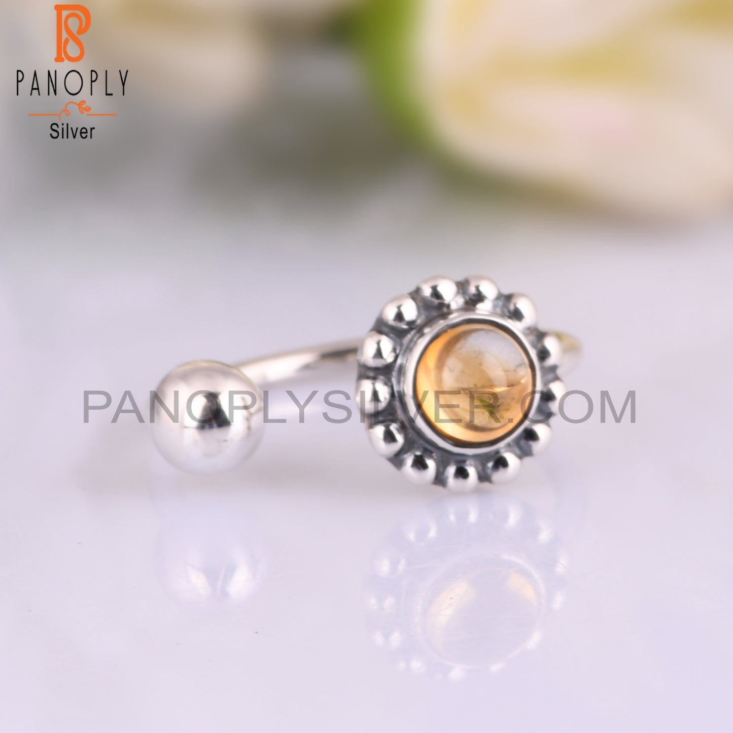 Dainty Citrine Round Shape New 925 Sterling Silver Ring